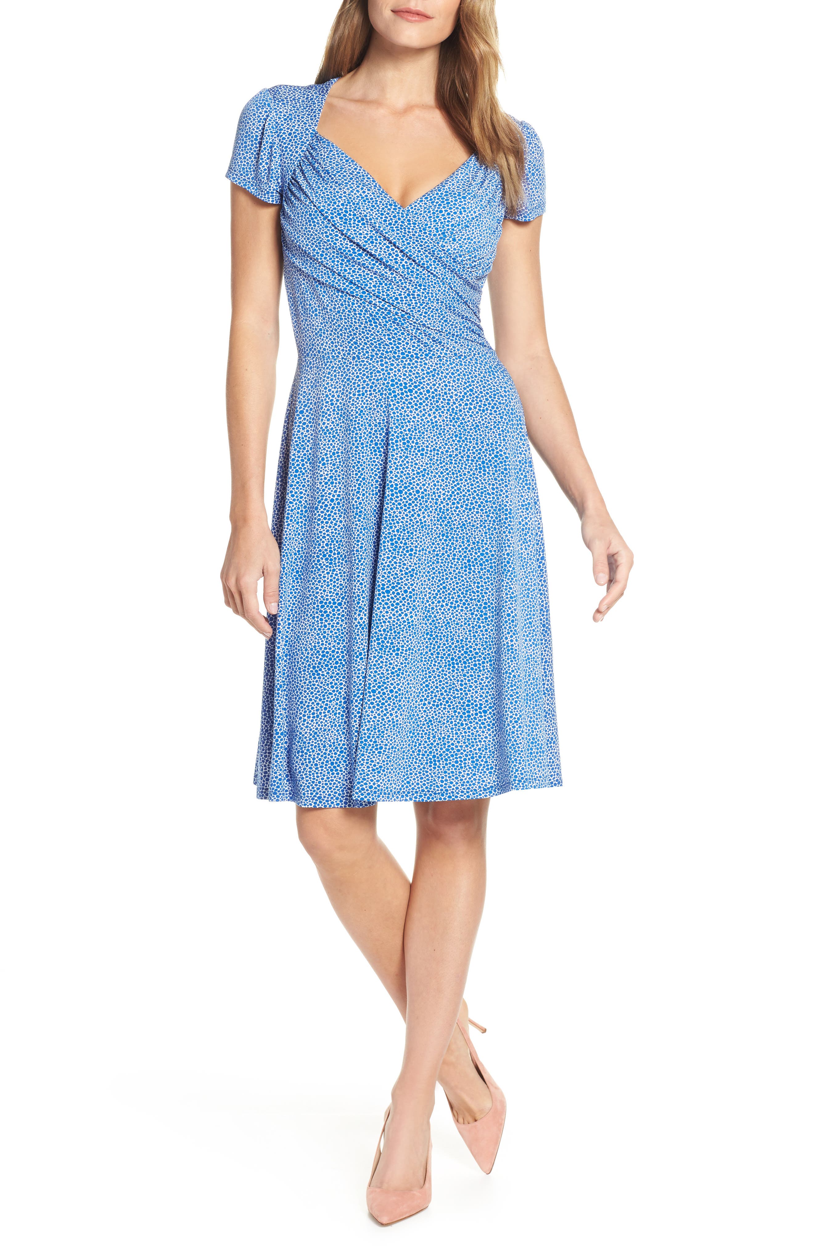 Leota Print Jersey Fit & Flare Dress, Blue