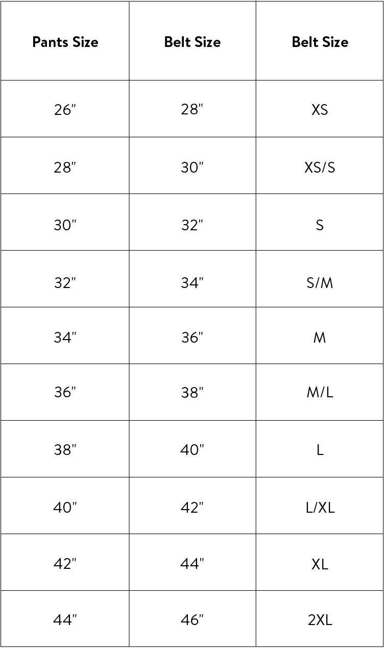 Women's Belt Size Chart Cm