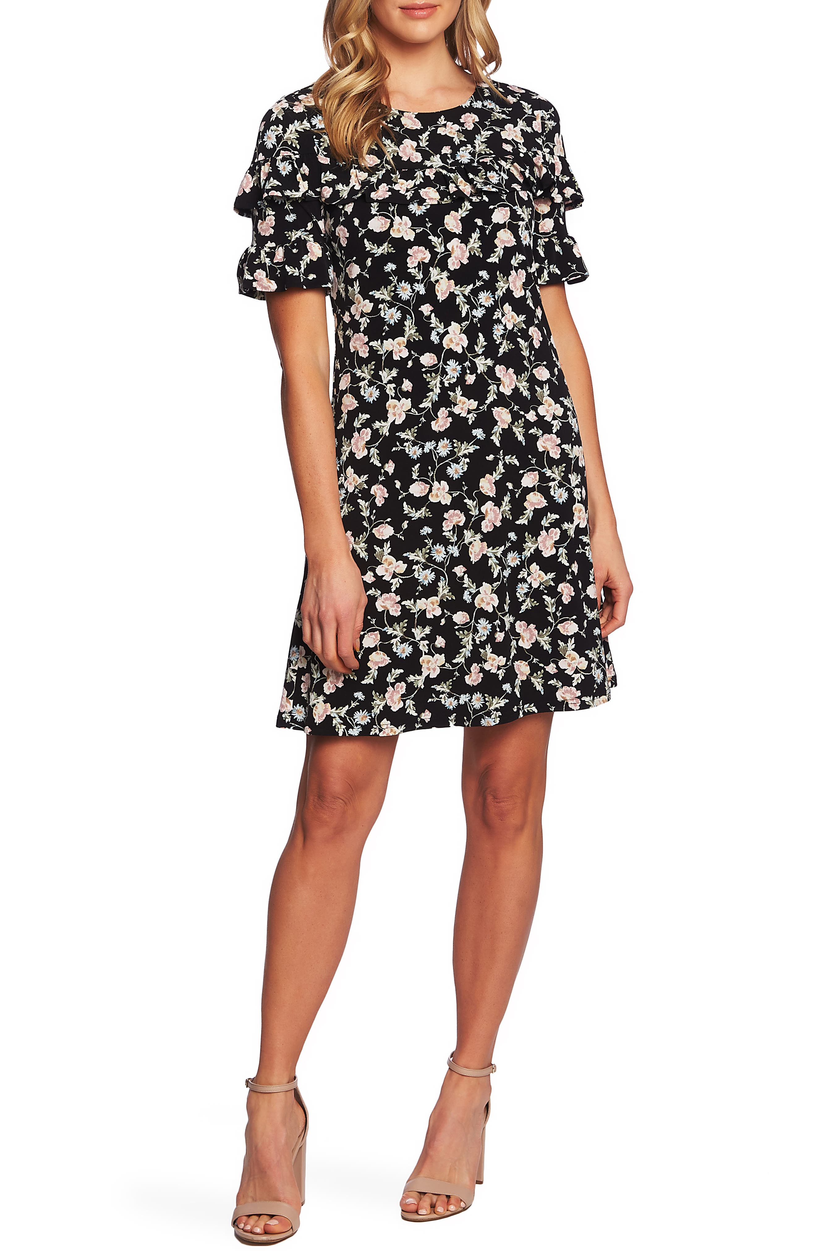 Cece Duchess Floral Top, Black