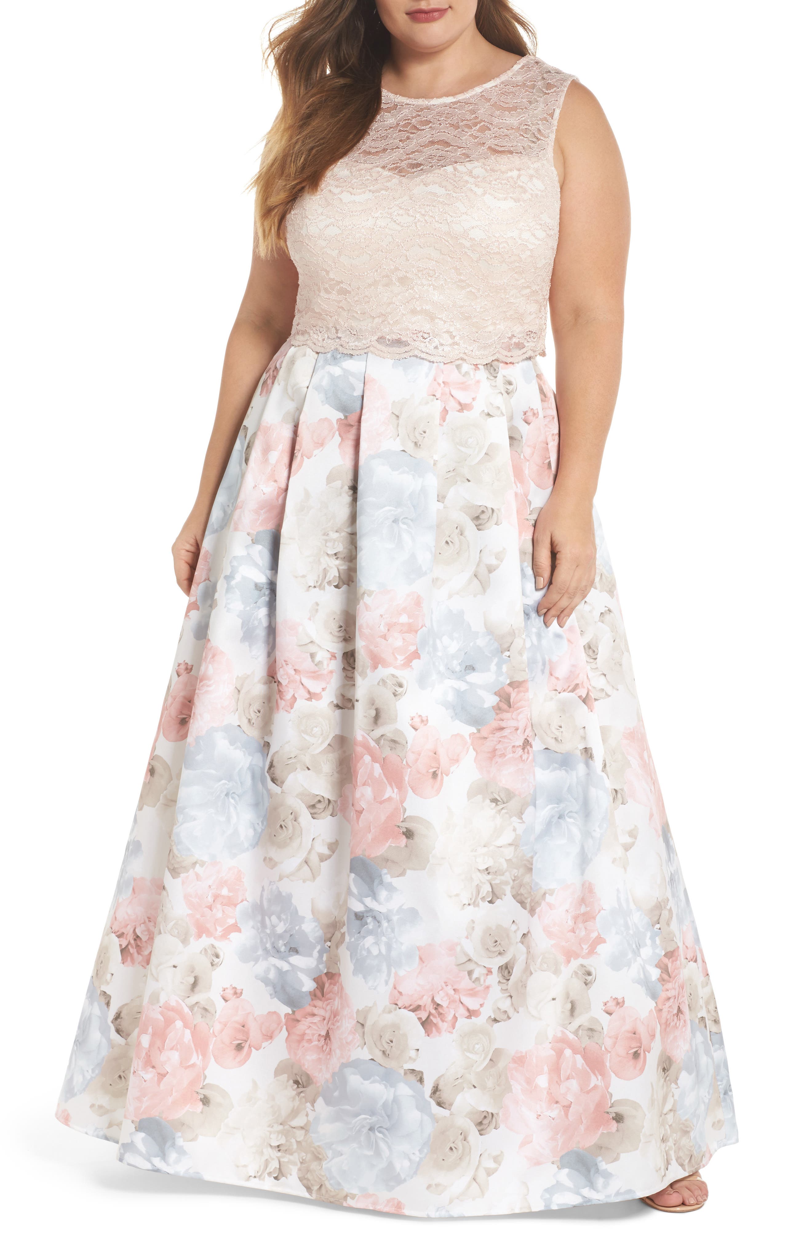 Plus Size Morgan & Co. Two-Piece Lace & Mikado Gown, Pink