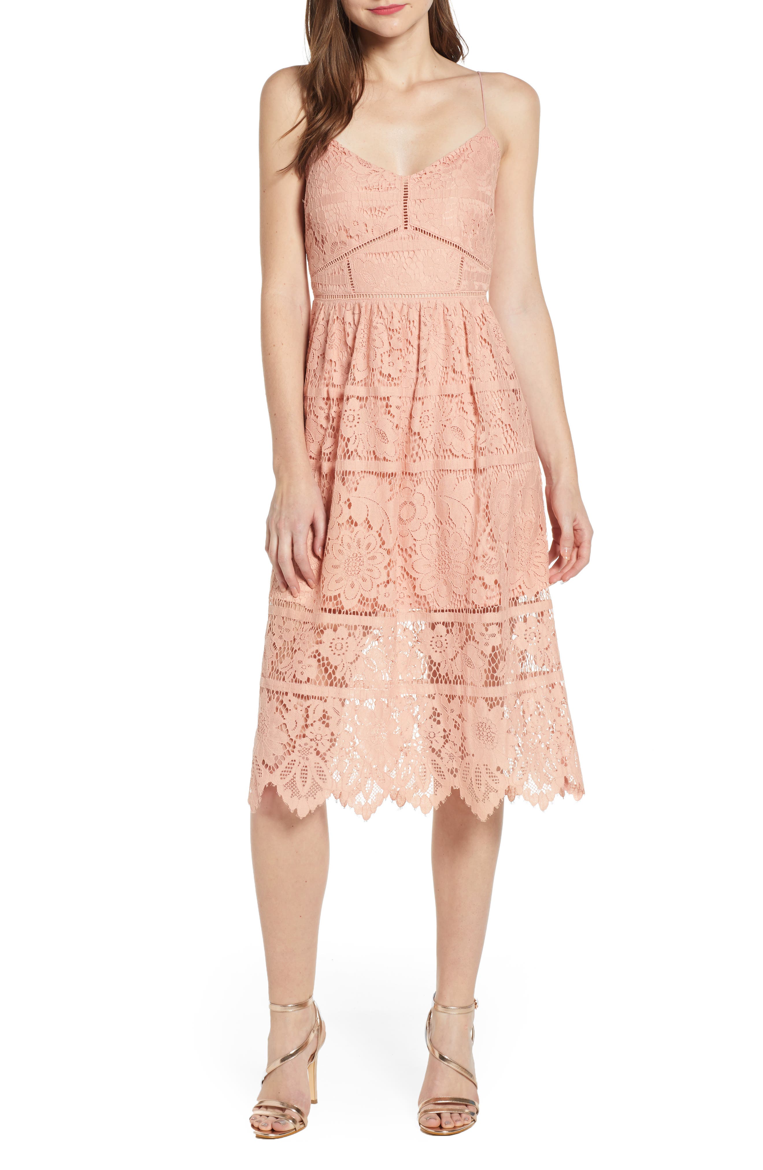 Love, Fire Cotton Blend Lace Midi Dress, Pink