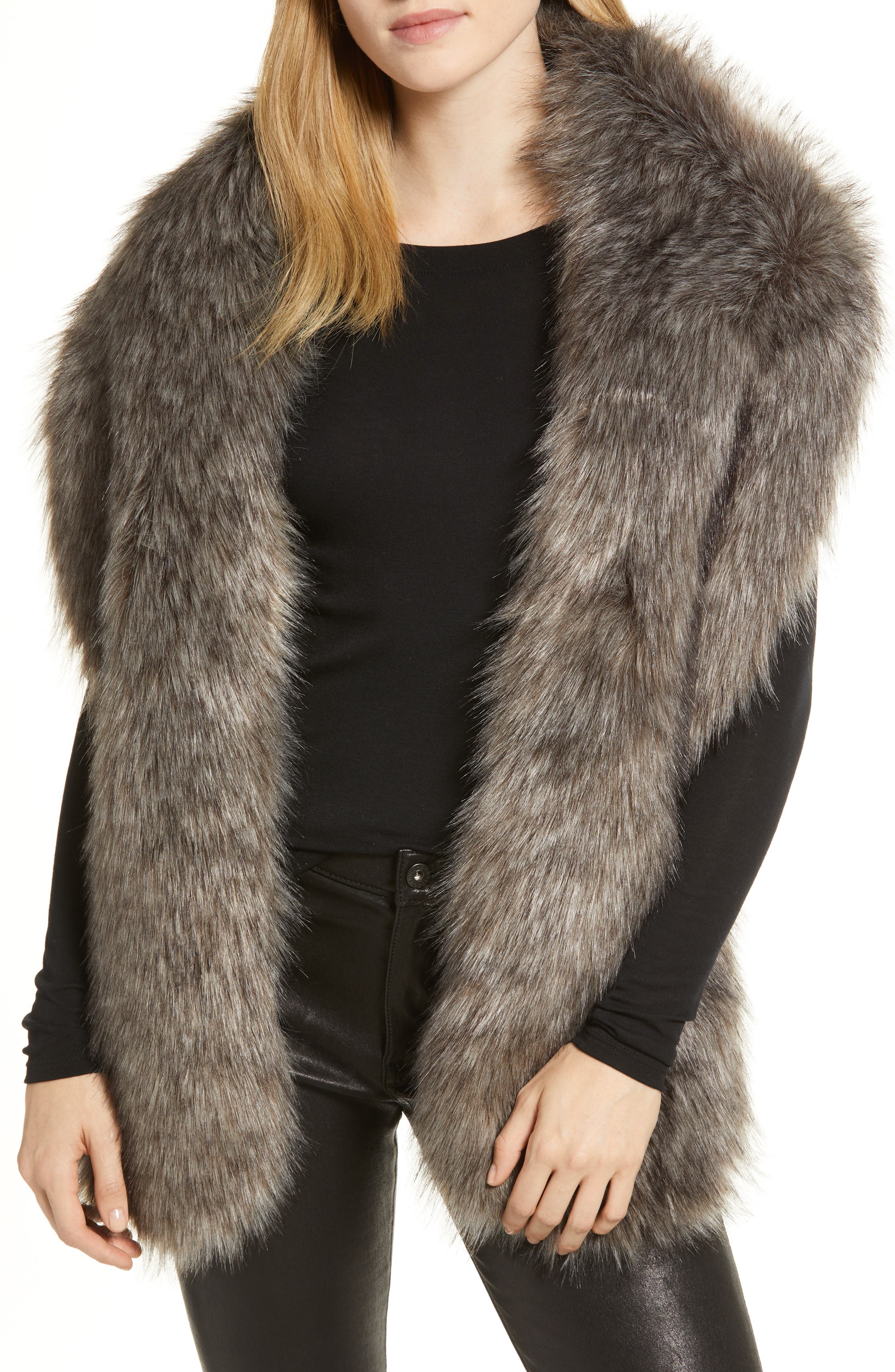 Faux Fox Fur Stole,                         Main,                         color, GREY-COMBO