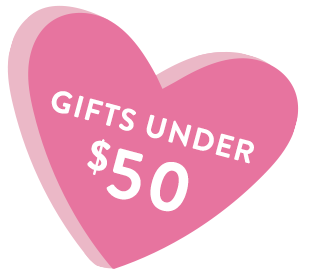 A candy heart graphic: Valentine's Day gifts under $50.