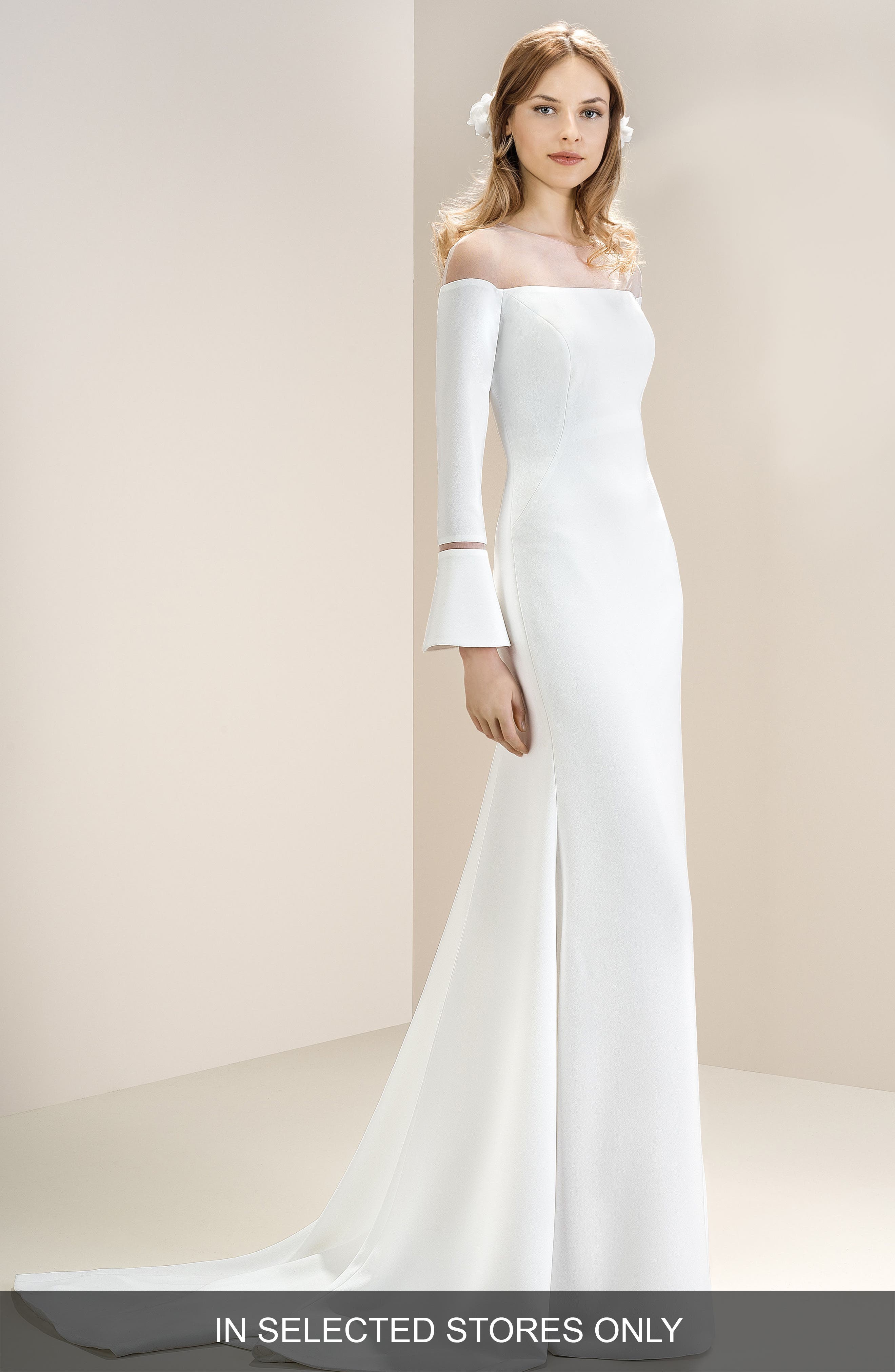 Jesus Peiro Off The Shoulder Illusion Neck Bell Sleeve Gown