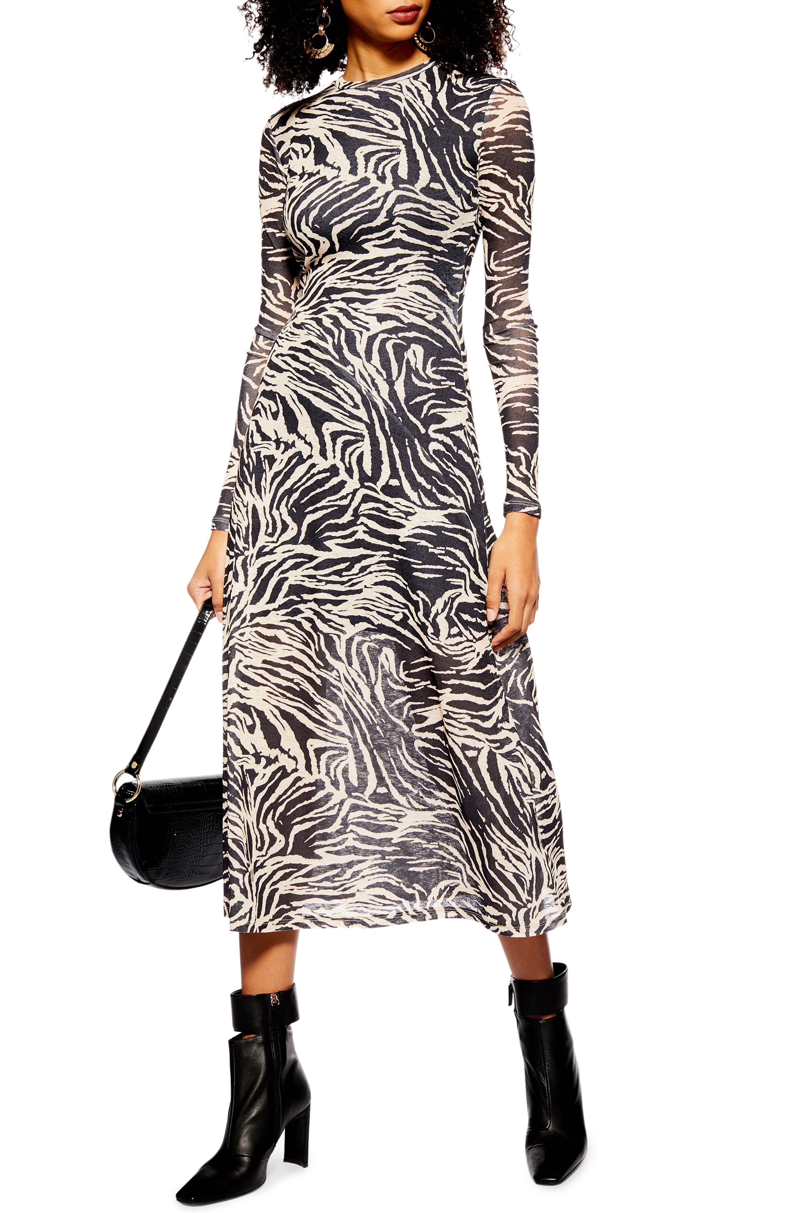 Topshop Zebra Mesh Midi Dress