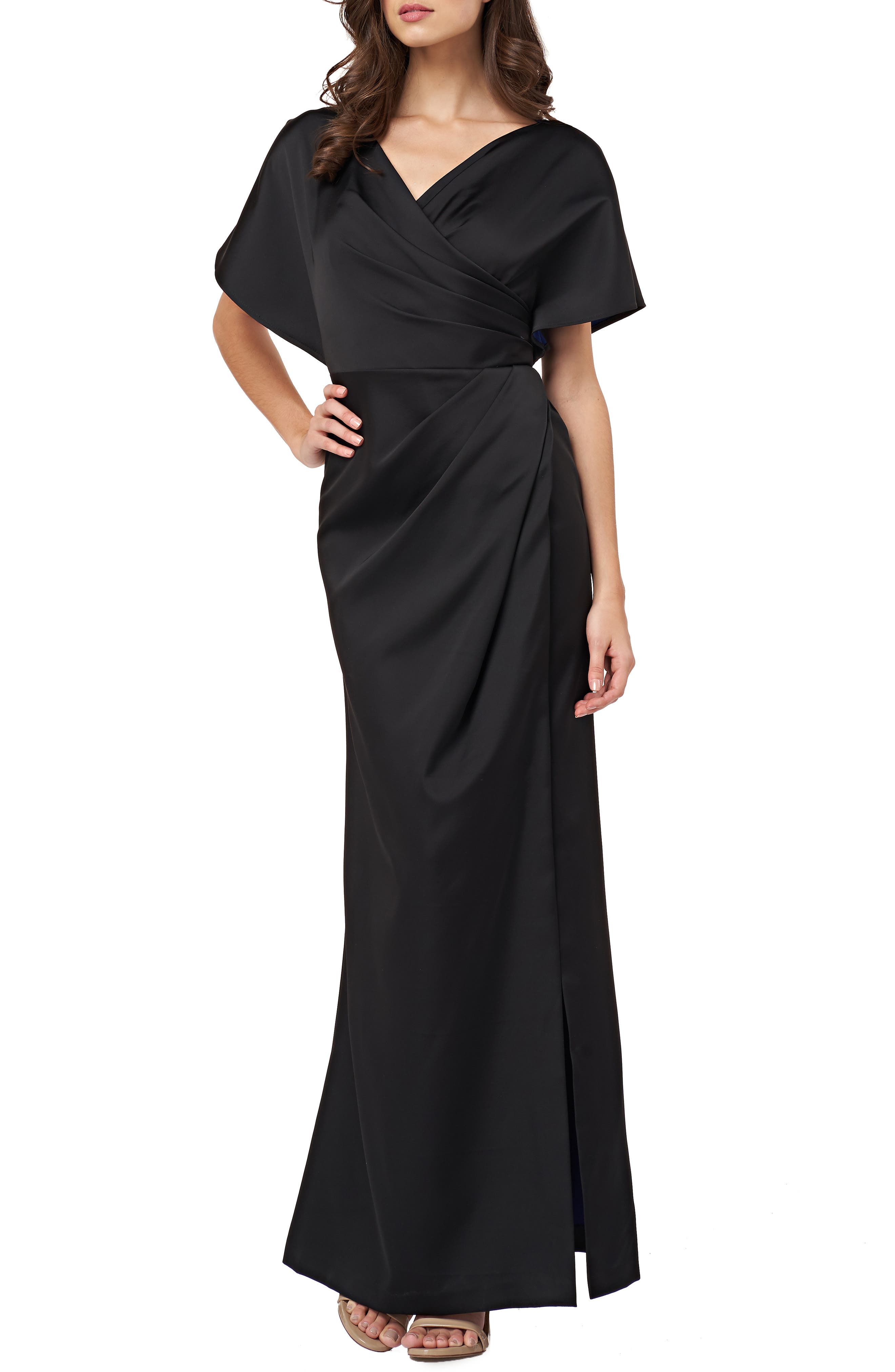 Js Collections Faux Wrap Bonded Satin Gown