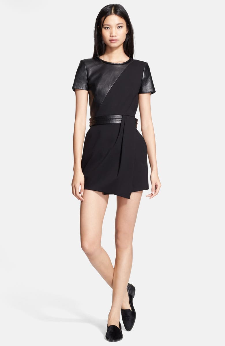 The Kooples Leather Contrast Fit & Flare Dress | Nordstrom