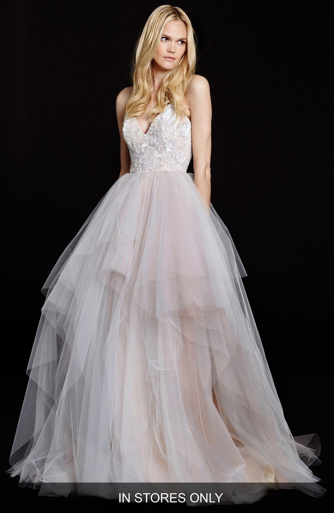Hayley Paige Nicoletta Floral Sequin Bodice Tiered Tulle Gown