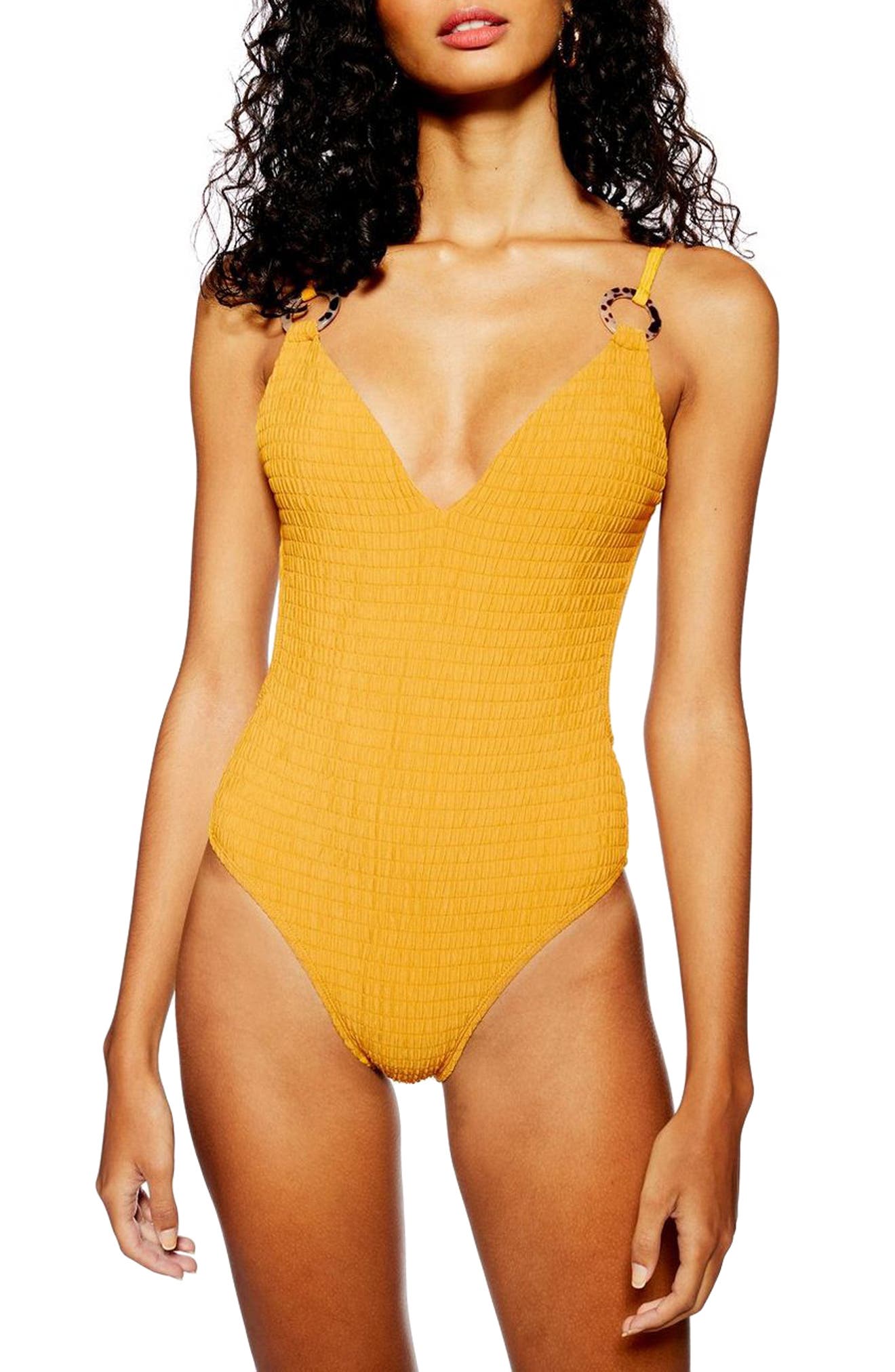 Topshop Plunge One-Piece Swimsuit, US (fits like 10-12) - Yellow
