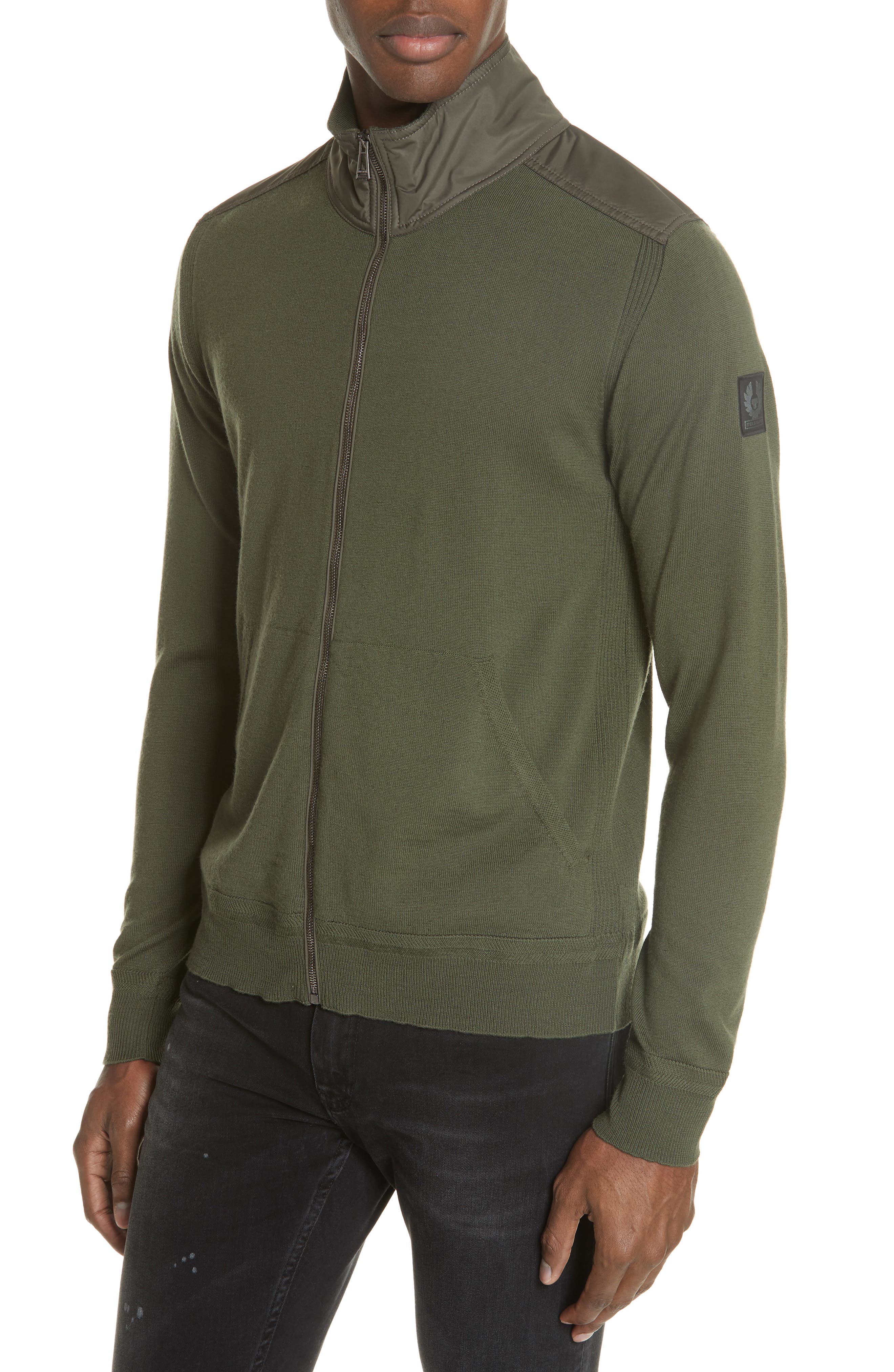 Belstaff Coombe Wood Merino Wool Zip Sweatshirt, Green