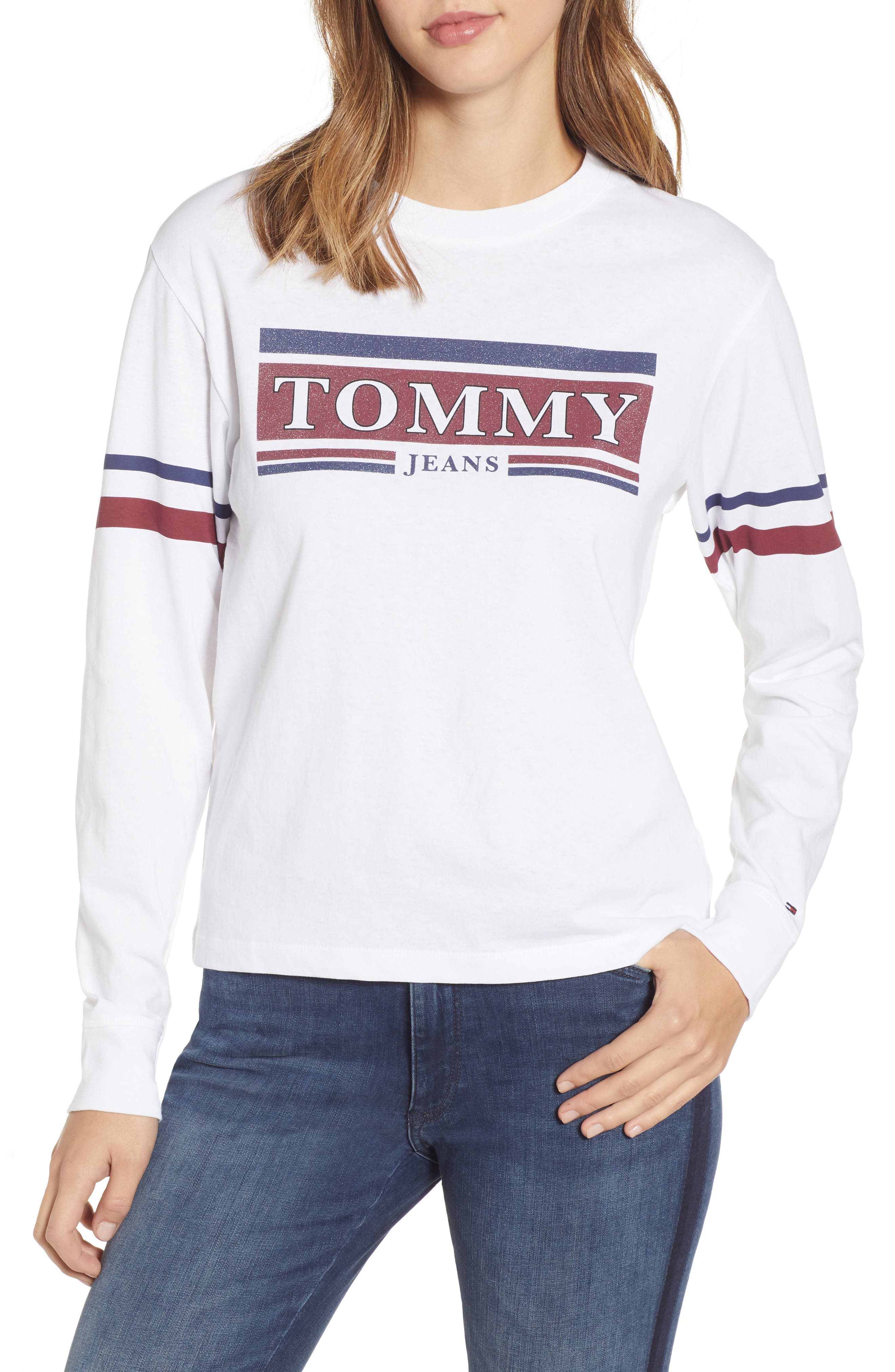 Tommy Jeans Logo Stripe Tee, White