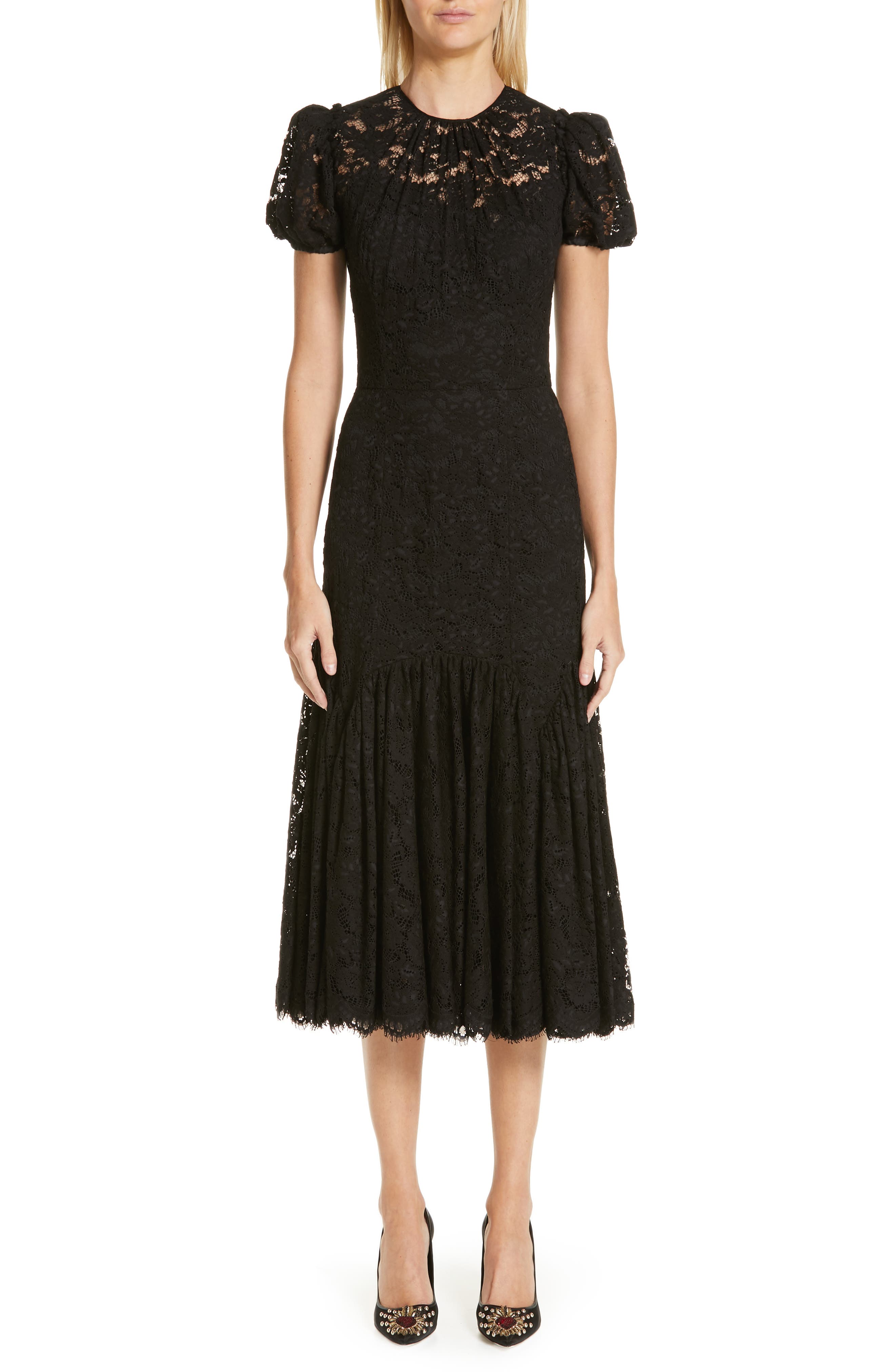 Dolce & gabbana Ruffle Lace Dress, 8 IT - Black