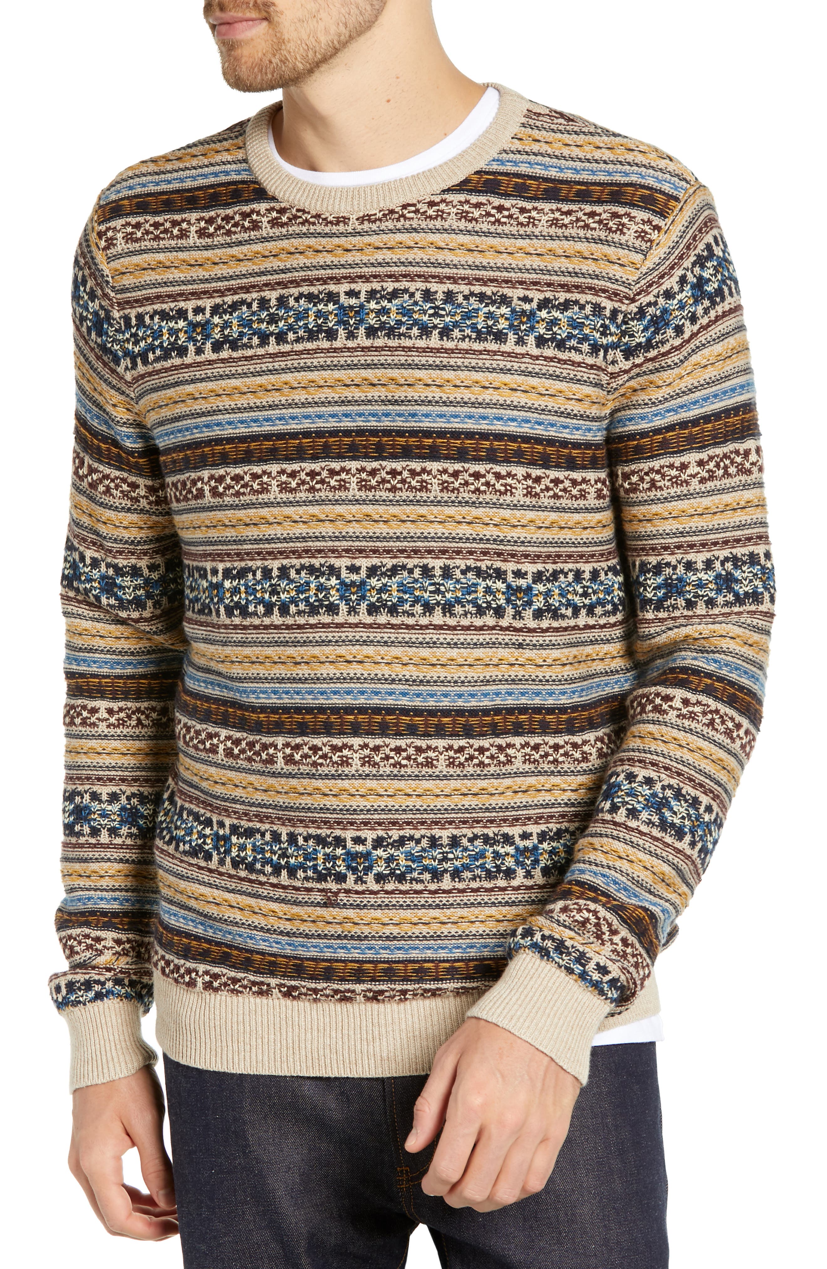 1901 Regular Fit Fair Isle Crewneck Sweater, Beige
