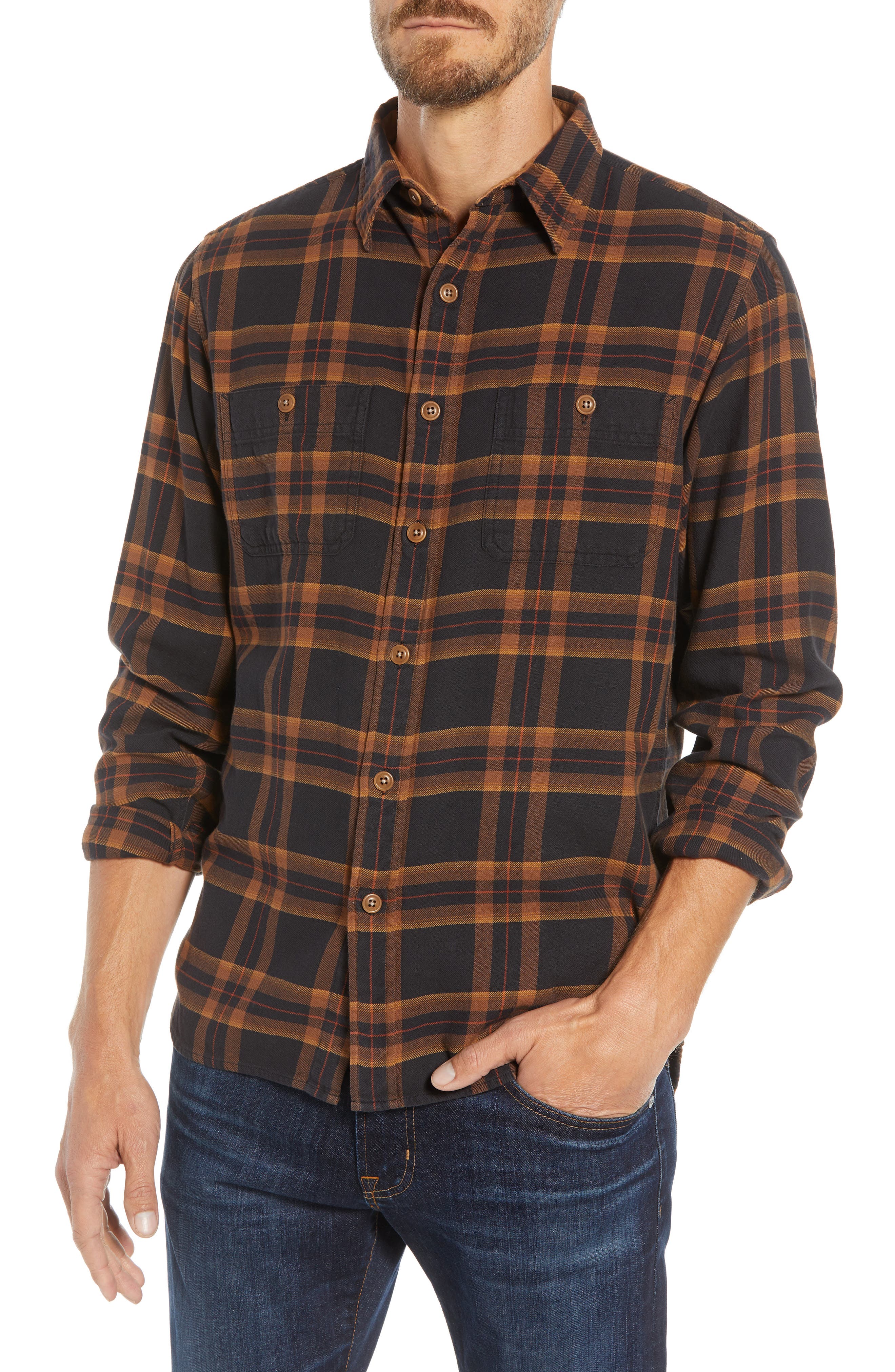 Frye Miles Regular Fit Plaid Workshirt, Brown