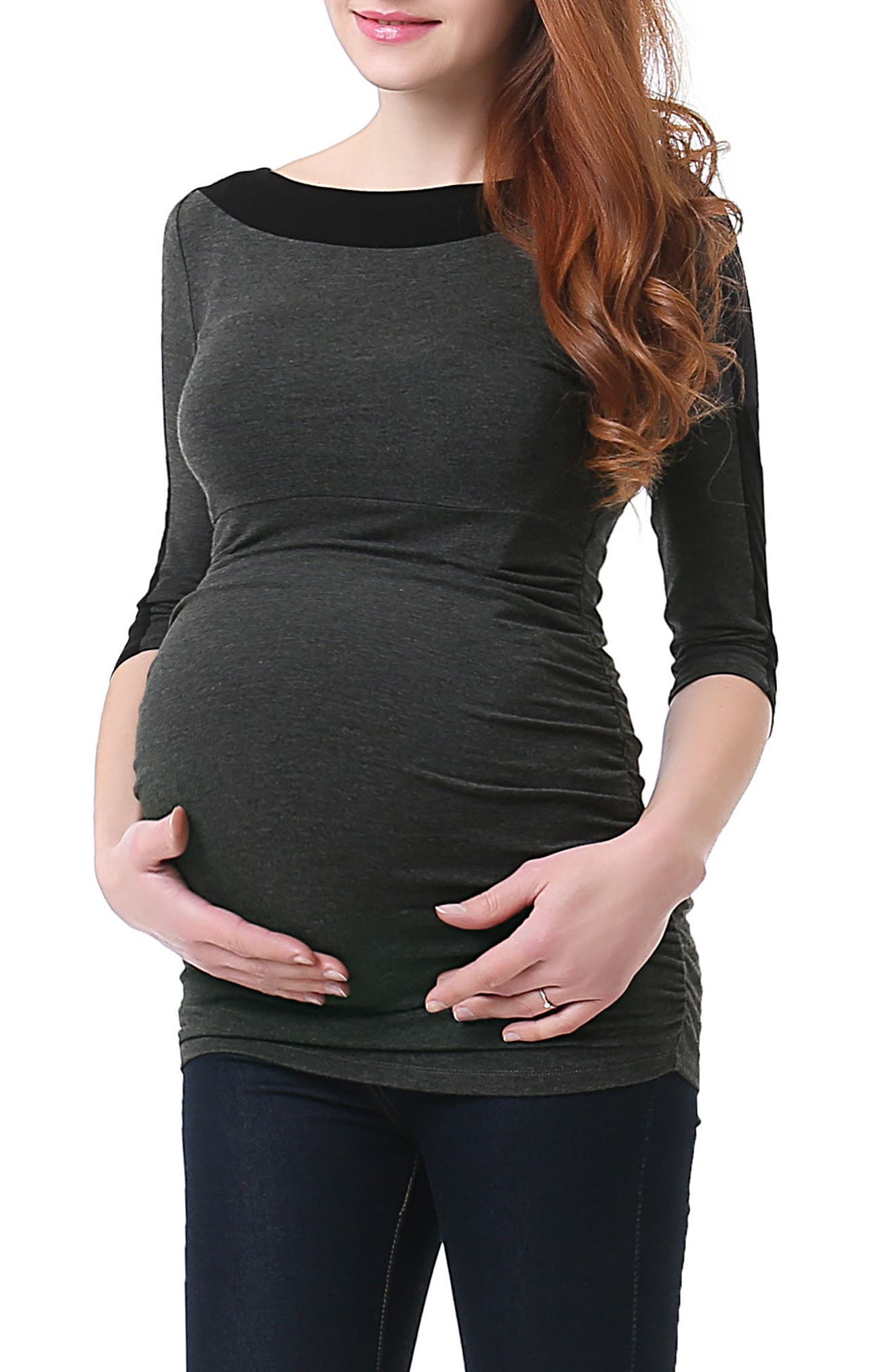 Kimi And Kai Isabel Colorblock Ruched Maternity Top, Grey