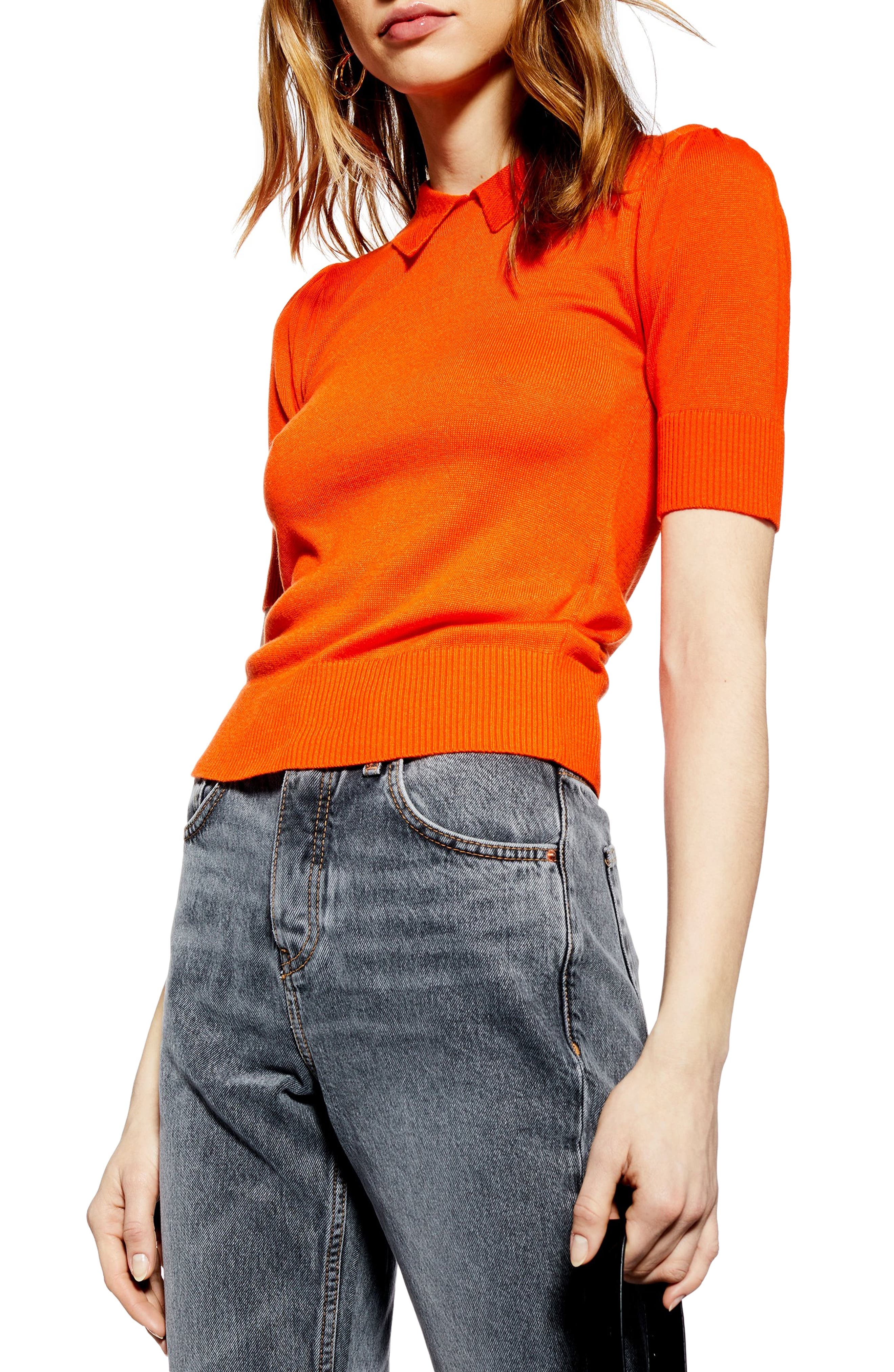 Topshop Polo Neck Sweater, Orange
