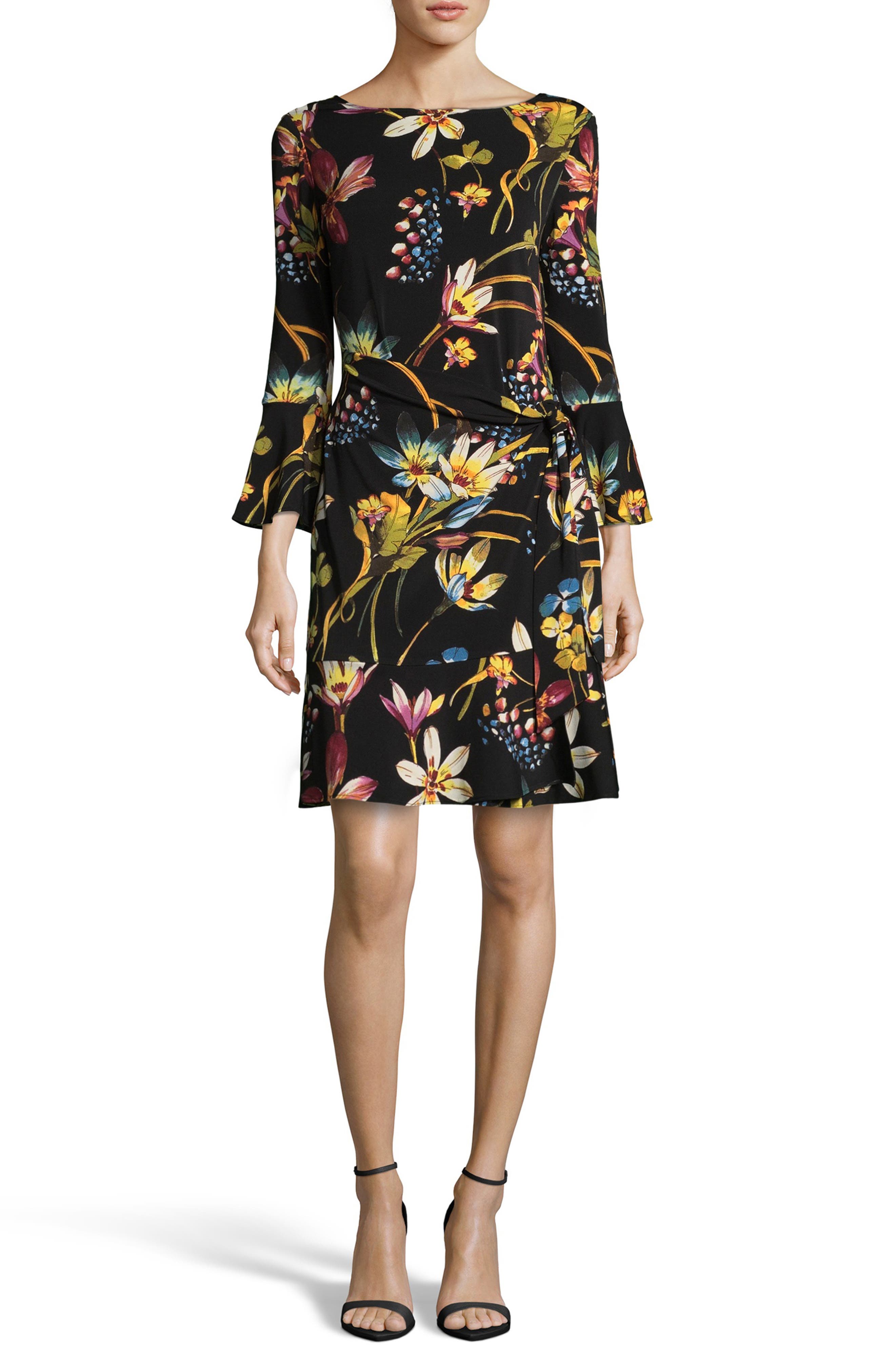 Eci Faux Wrap Dress, Black