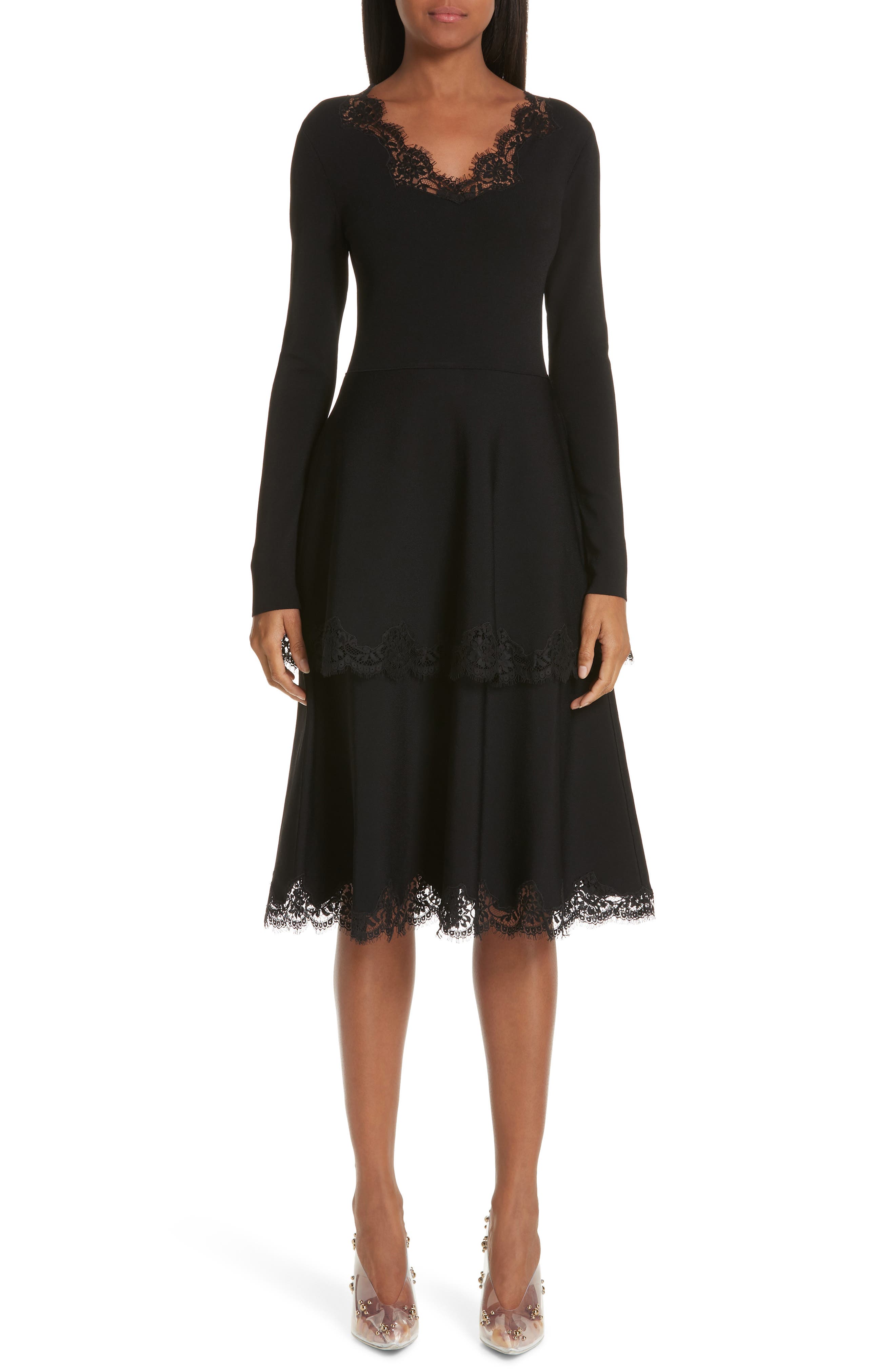 Stella Mccartney Lace Trim Tiered Sweater Dress, 8 IT - Black
