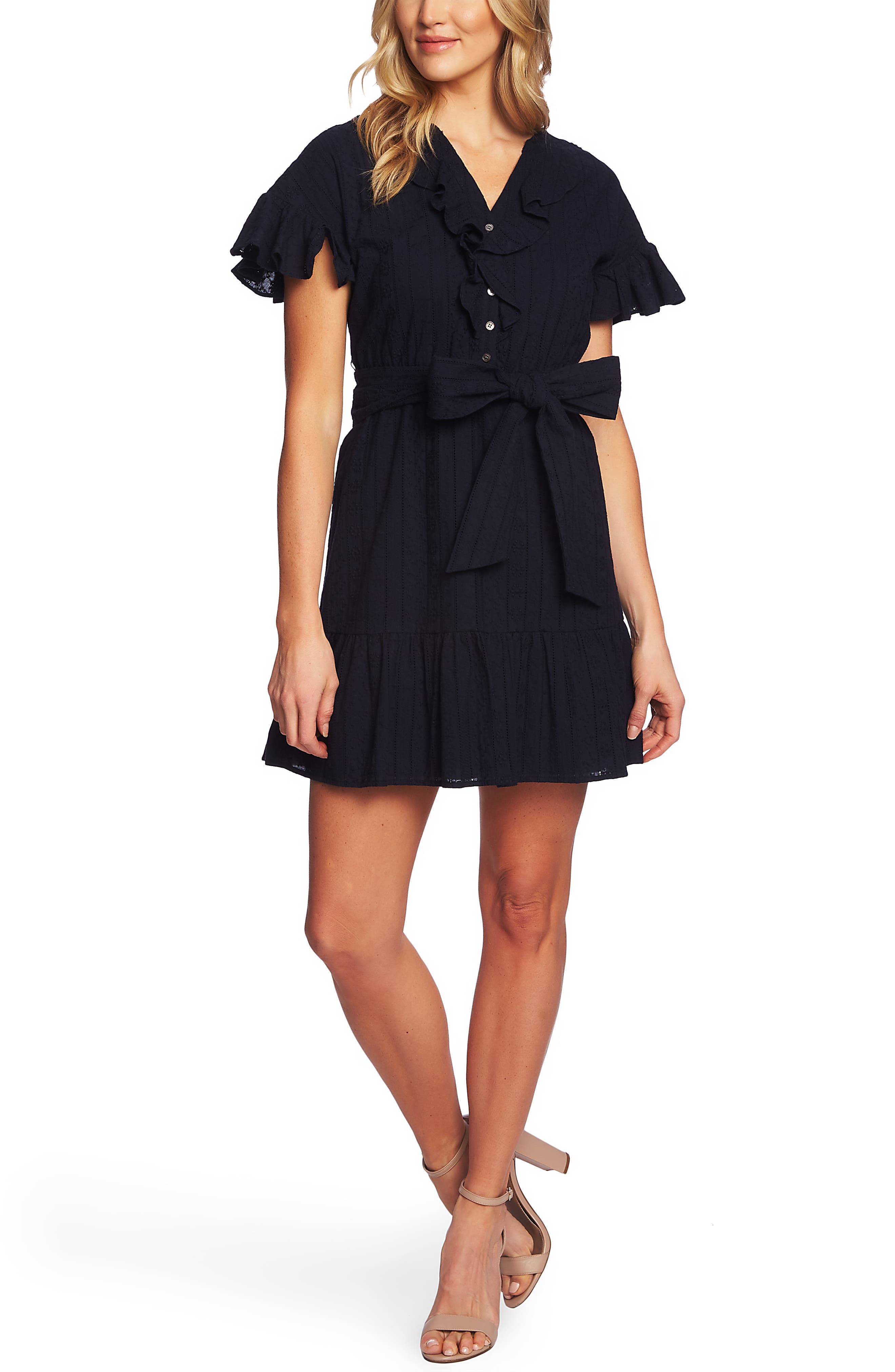 Cece Rufled Eyelet Minidress, Black