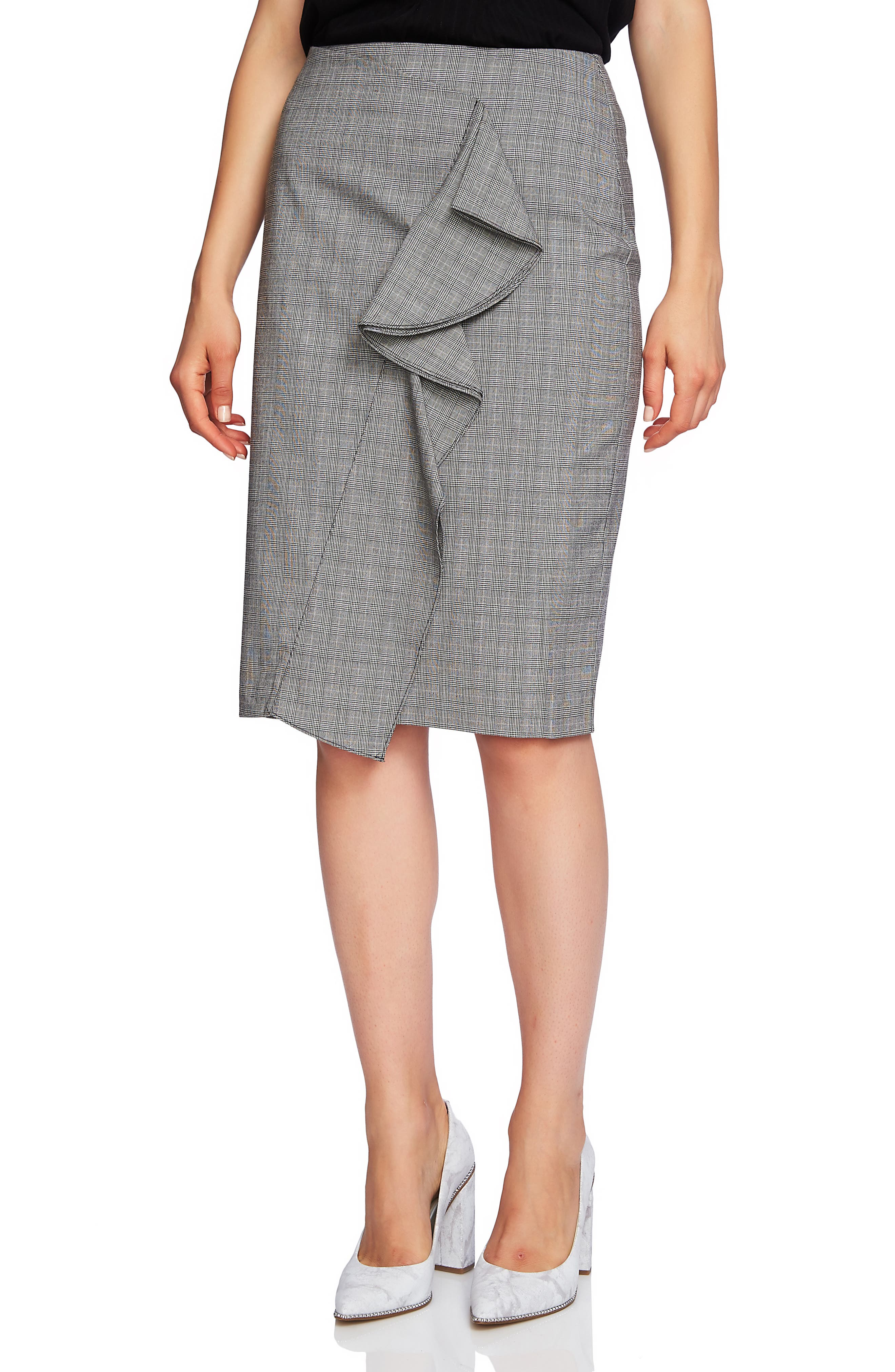 1.state Ruffle Glen Plaid Pencil Skirt