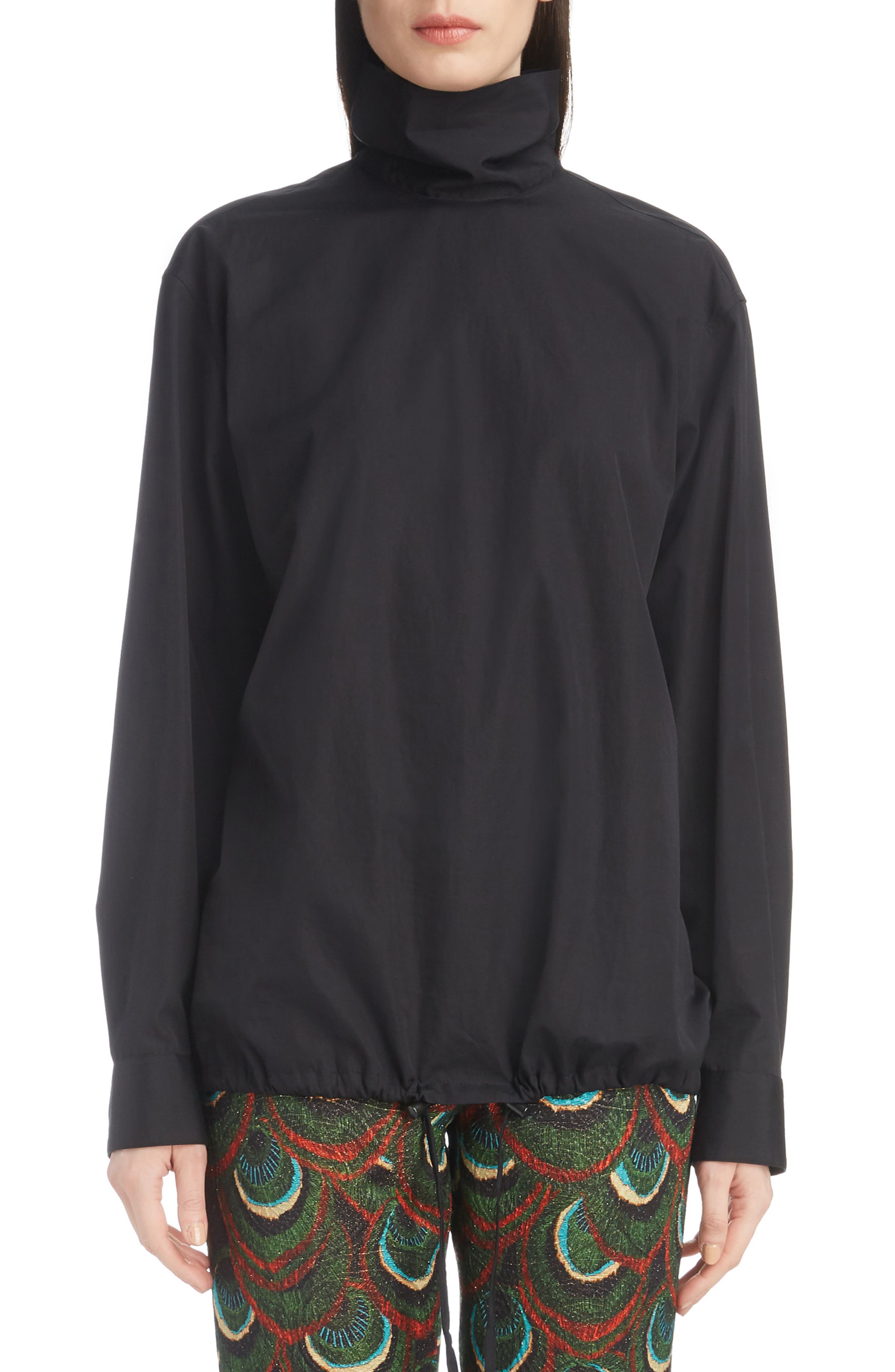 Dries Van Noten Drawstring Hem Poplin Turtleneck, 6 FR - Black