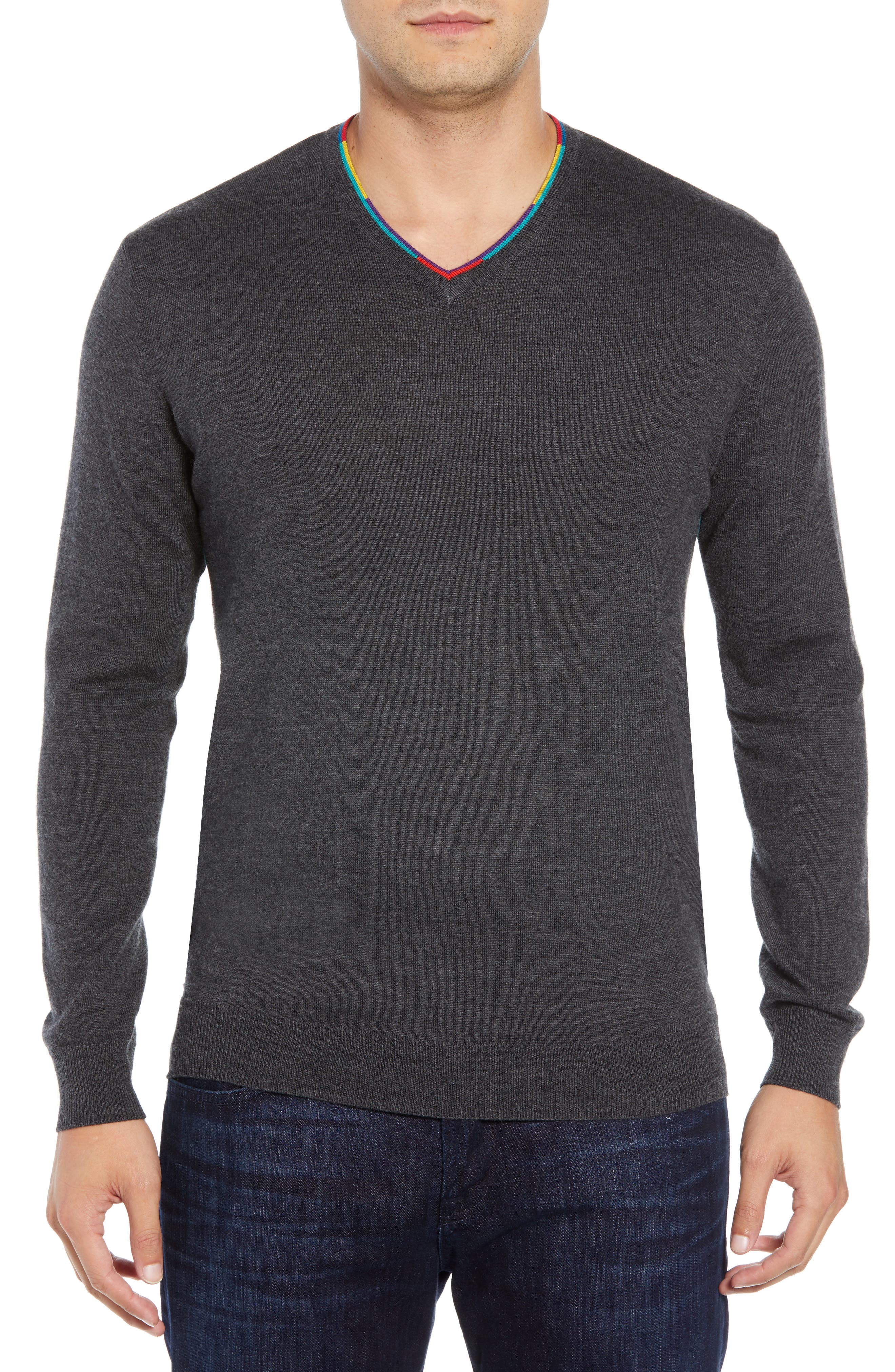 Bugatchi V-Neck Merino Wool Sweater, Black