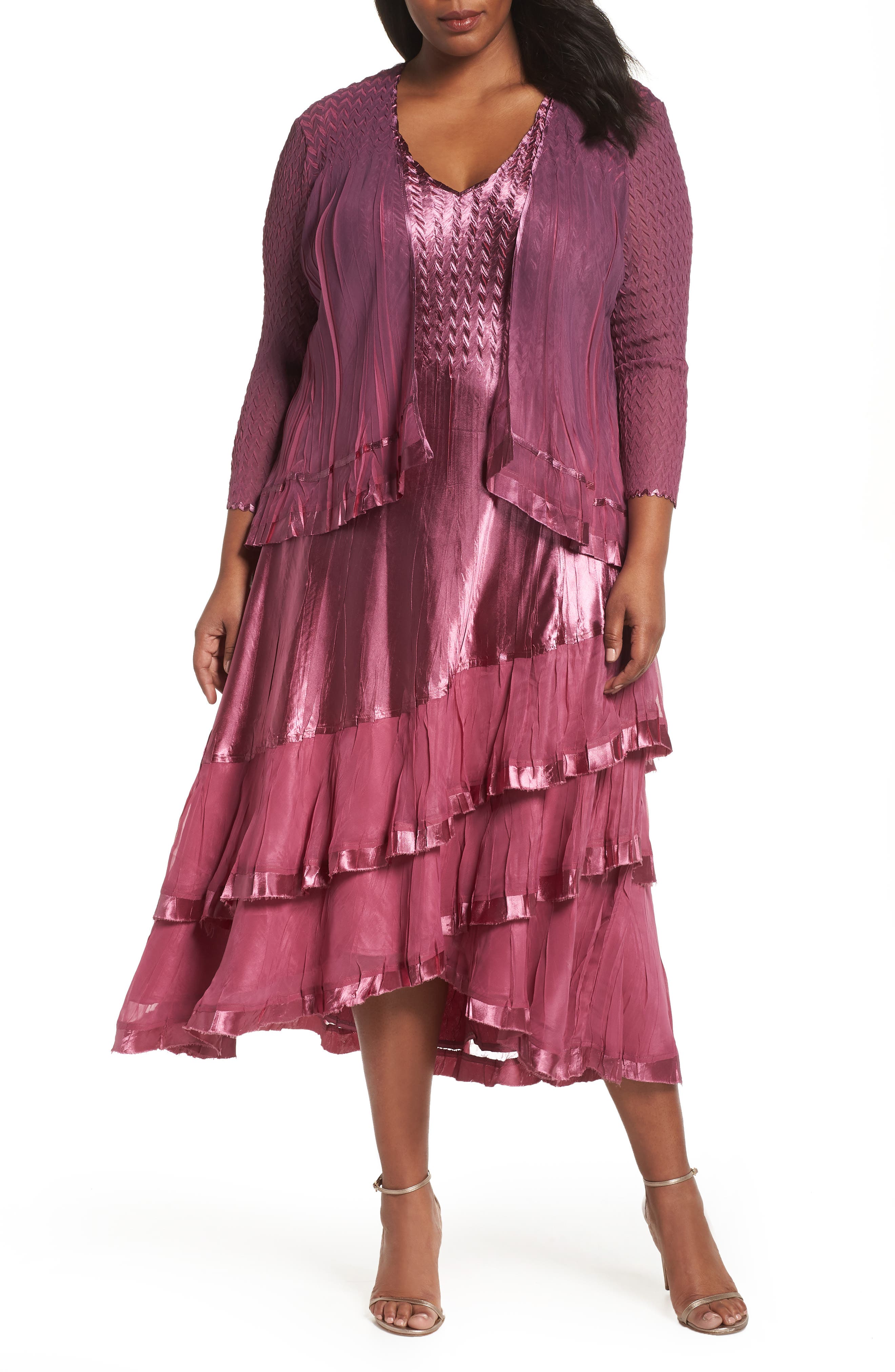 Plus Size Komarov Tiered Hem Dress With Jacket, Purple