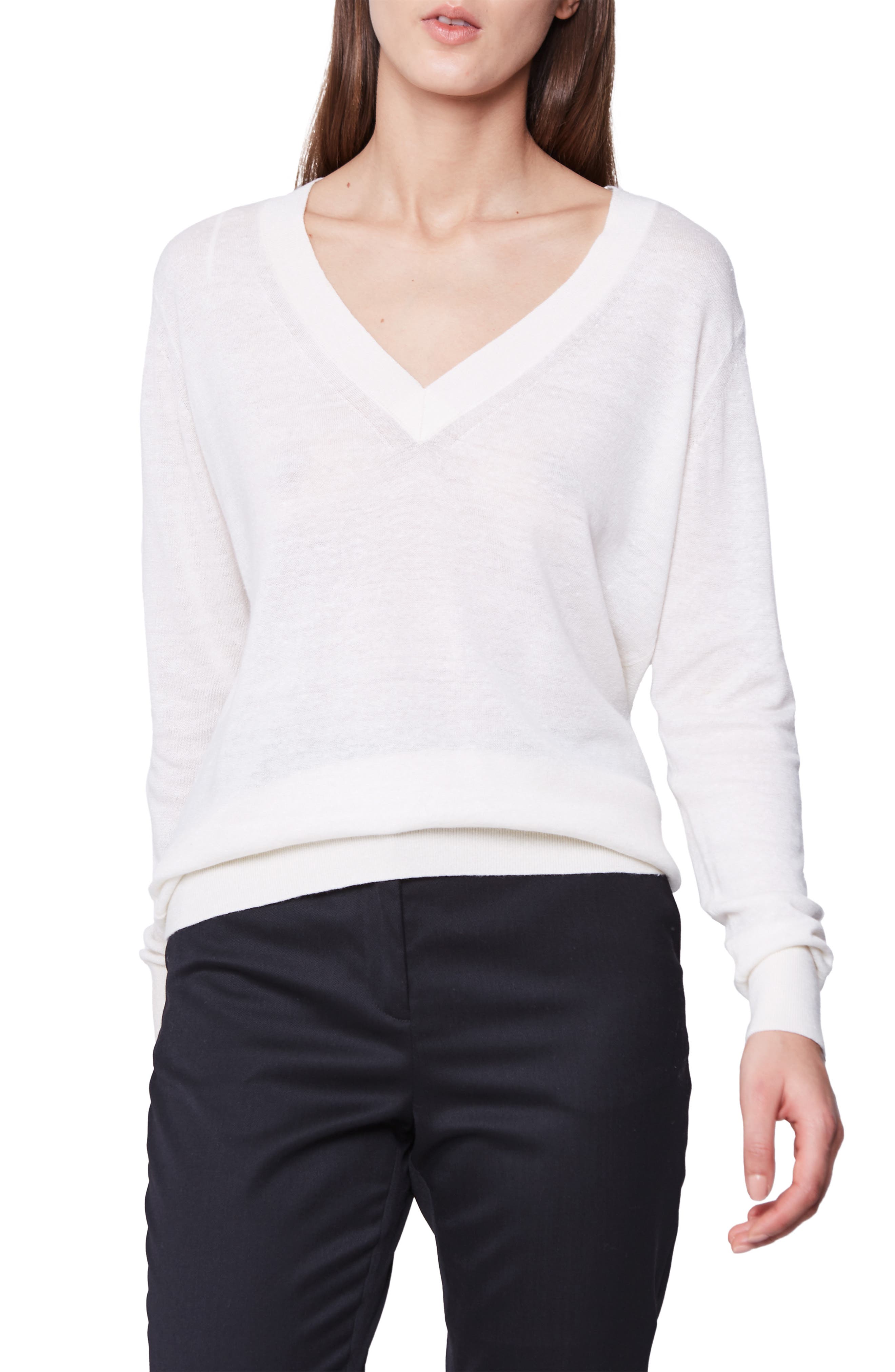 Reiss Wool & Linen V-Neck Sweater, Ivory