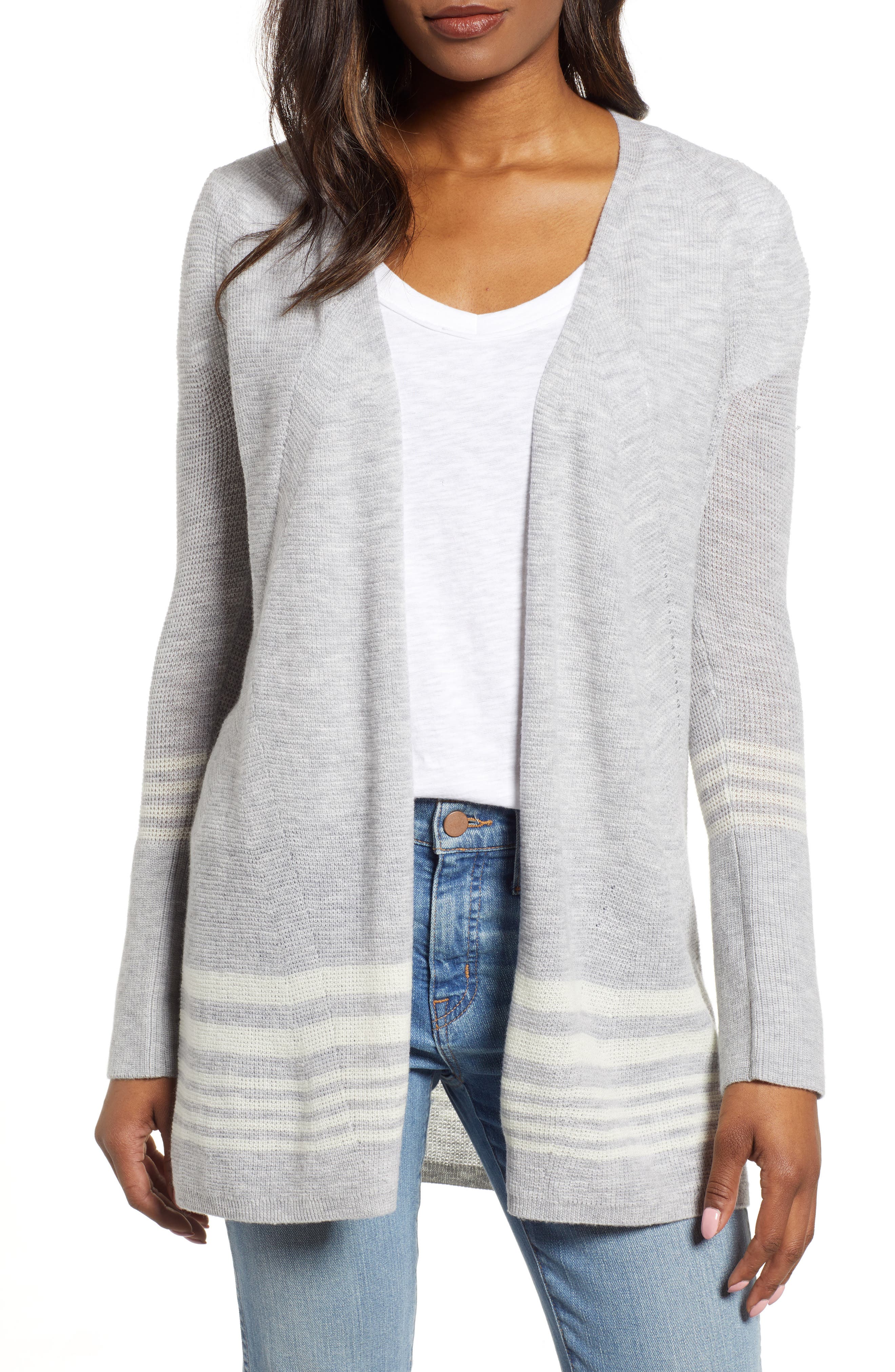 Vineyard Vines Stripe Merino Wool Cardigan, Grey