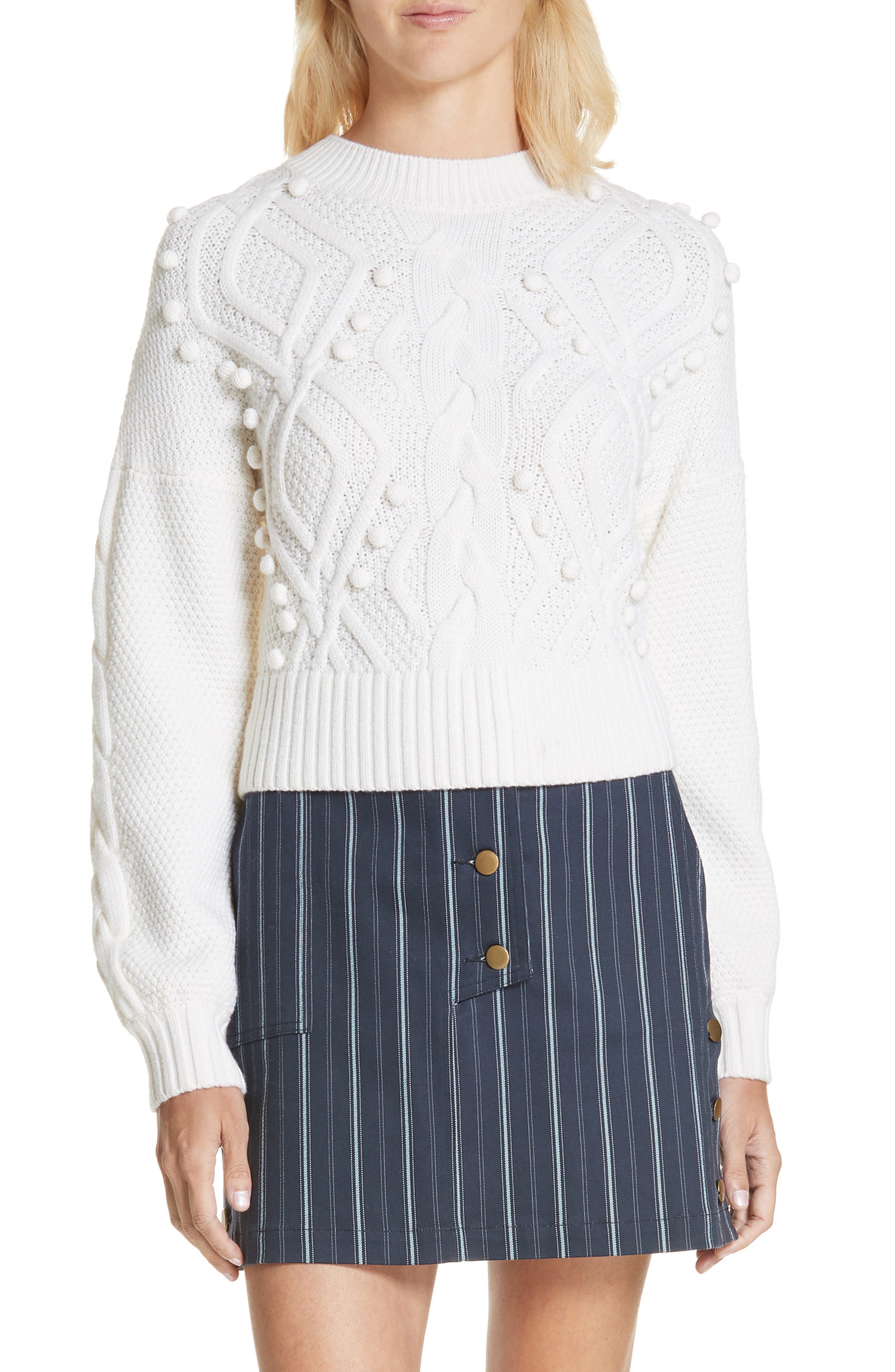Amur Brie Cabled Merino Wool Sweater, Ivory