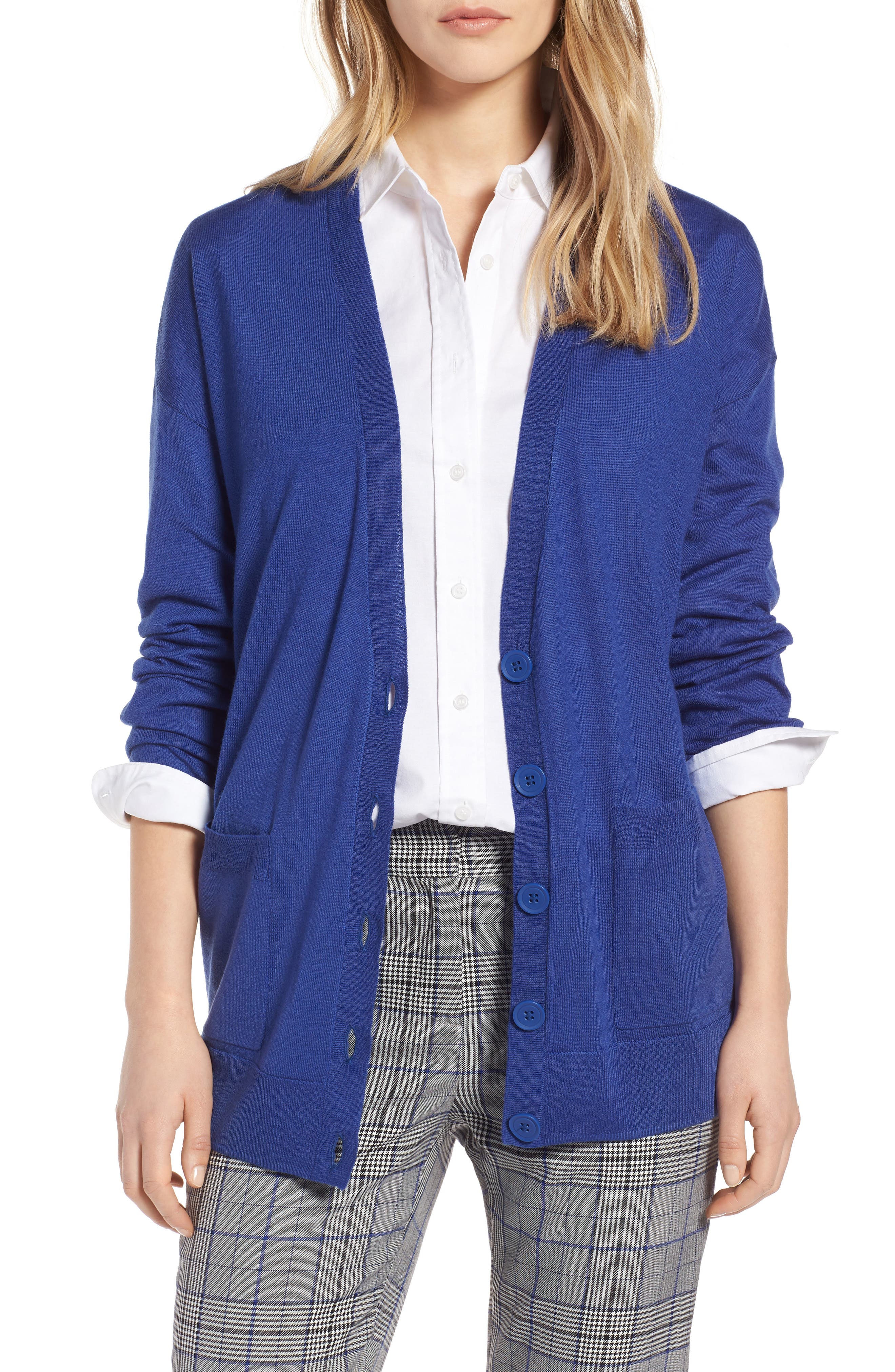 V-Neck Merino Wool Cardigan,
                        Main,
                        color, BLUE MAZARINE