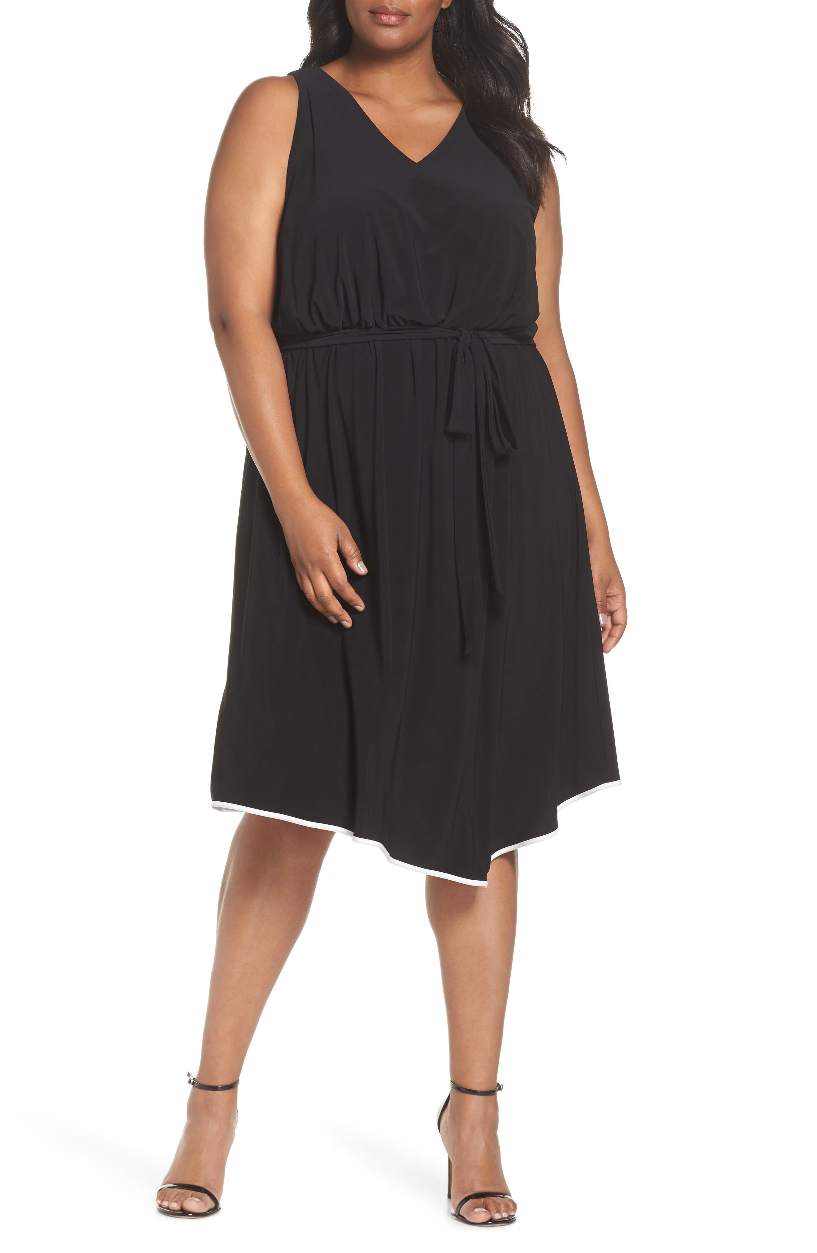 Plus Size Adrianna Papell Matte Jersey Handkerchief Hem Dress, Black
