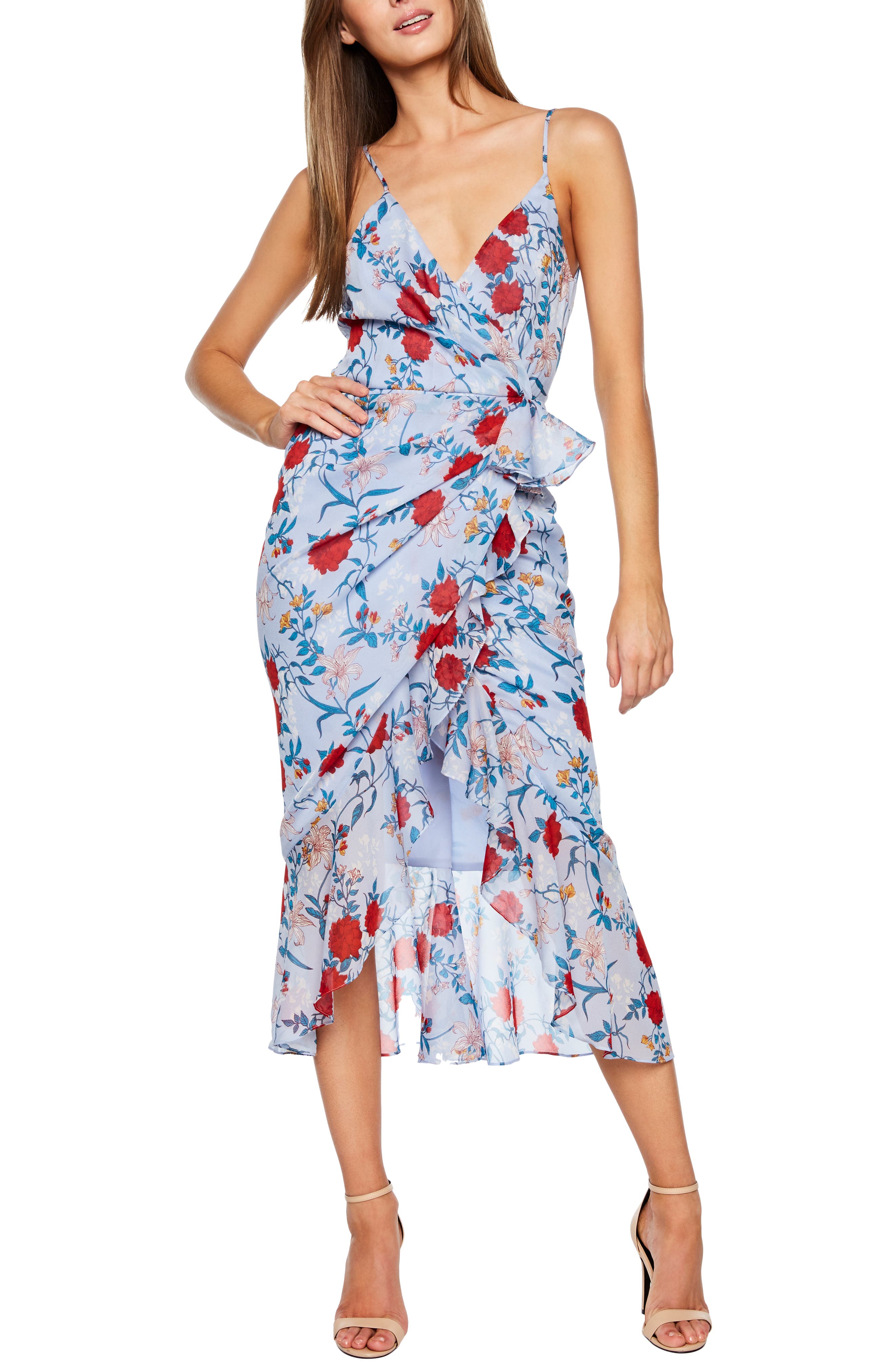 Bardot Elle Floral Georgette Midi Dress, Blue