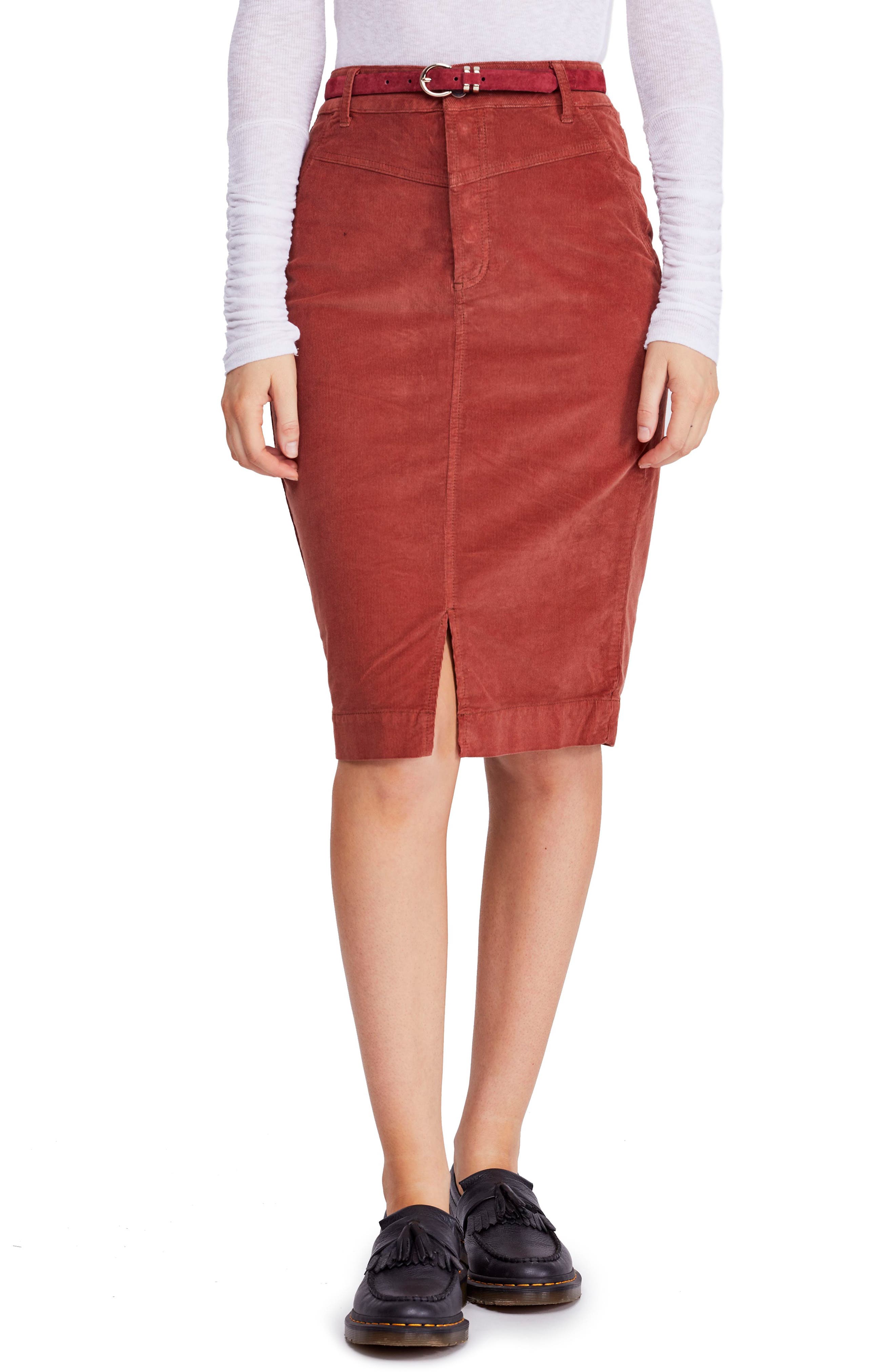 Free People Rosemary Corduroy Pencil Skirt, Orange