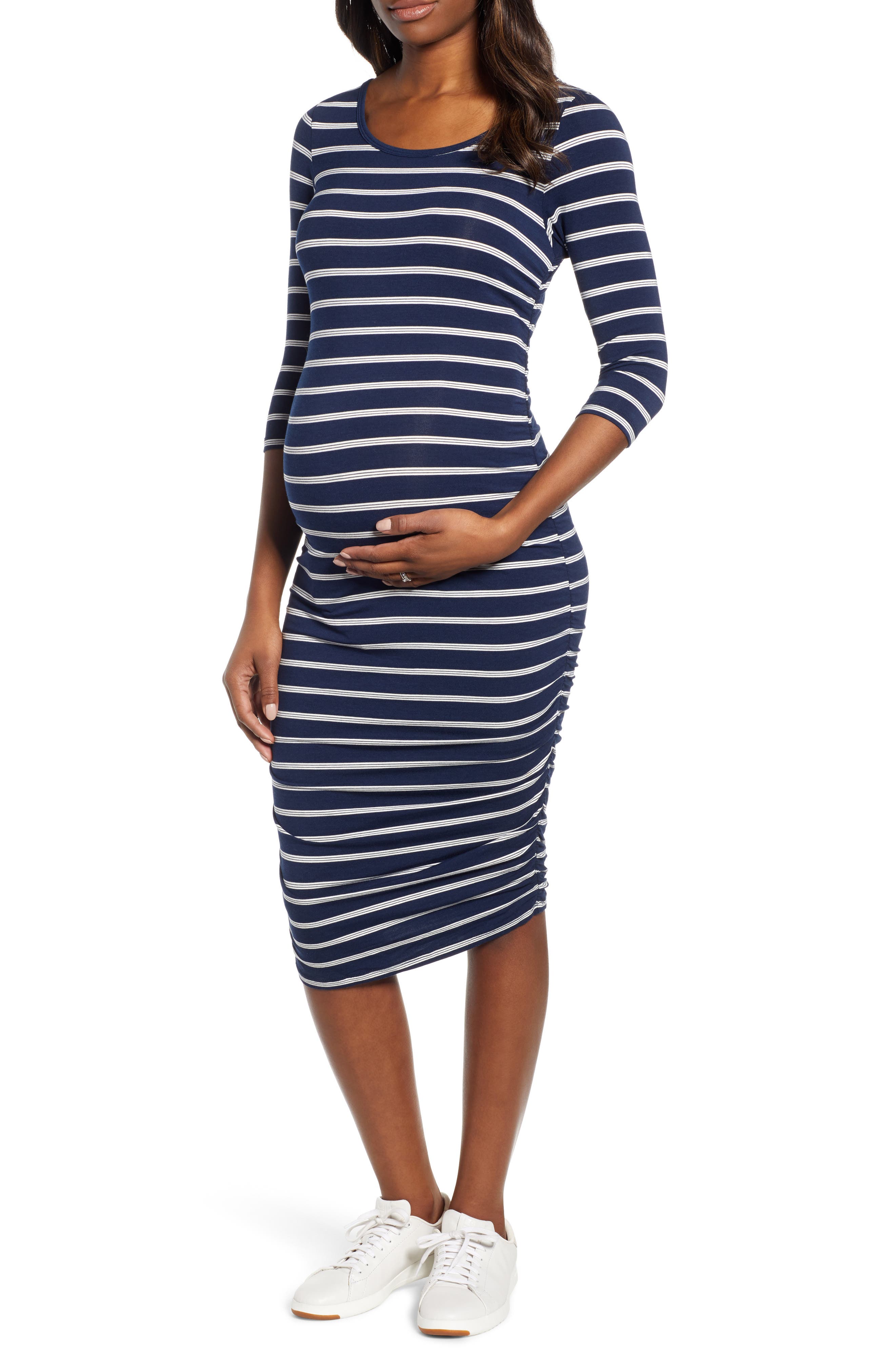 Angel Maternity Side Ruched Maternity Dress, Blue