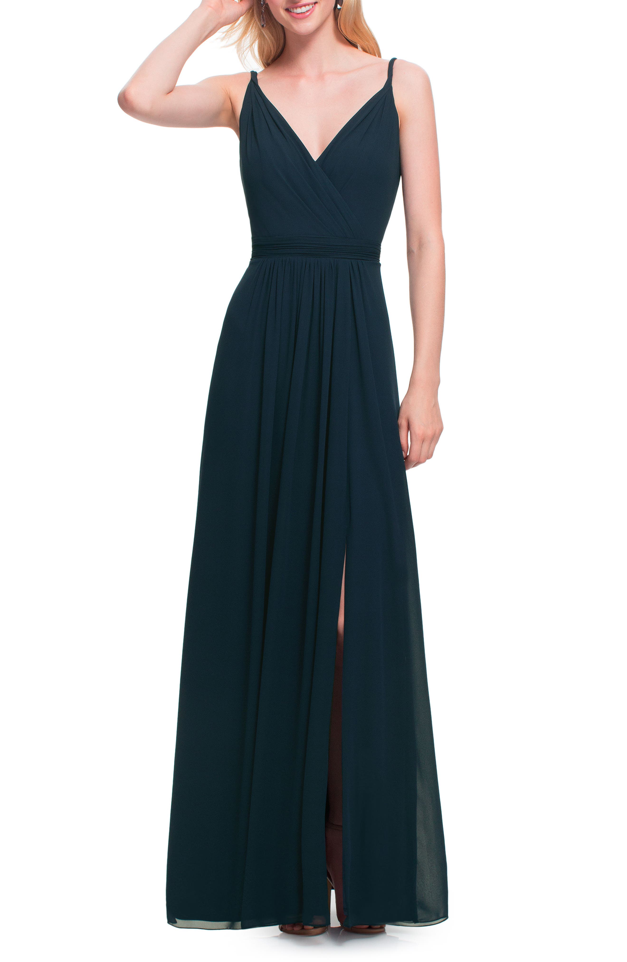 #levkoff Surplice Neck Chiffon Gown