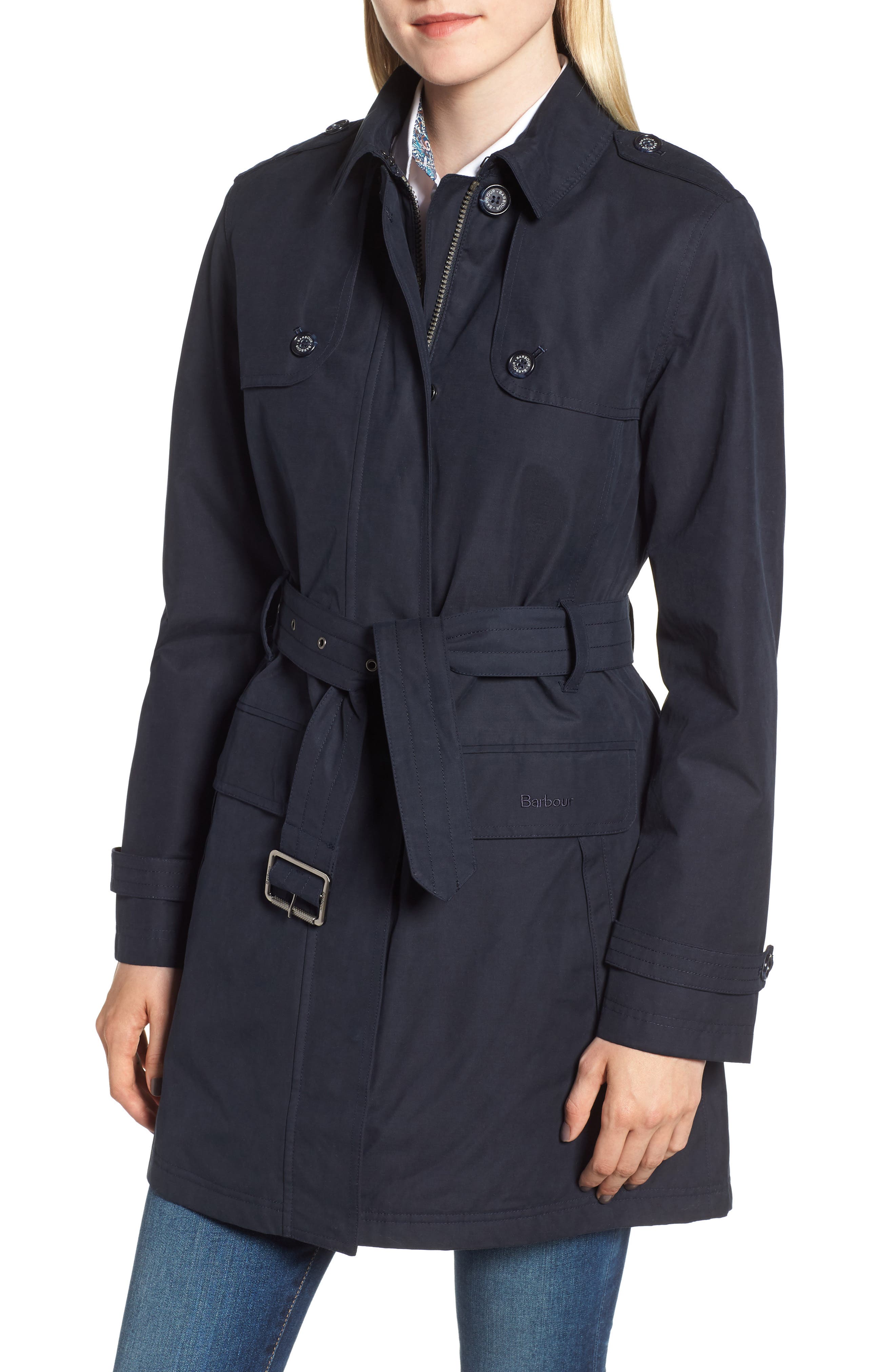 Barbour Tobermory Waterproof Belted Jacket, US / 8 UK - Blue