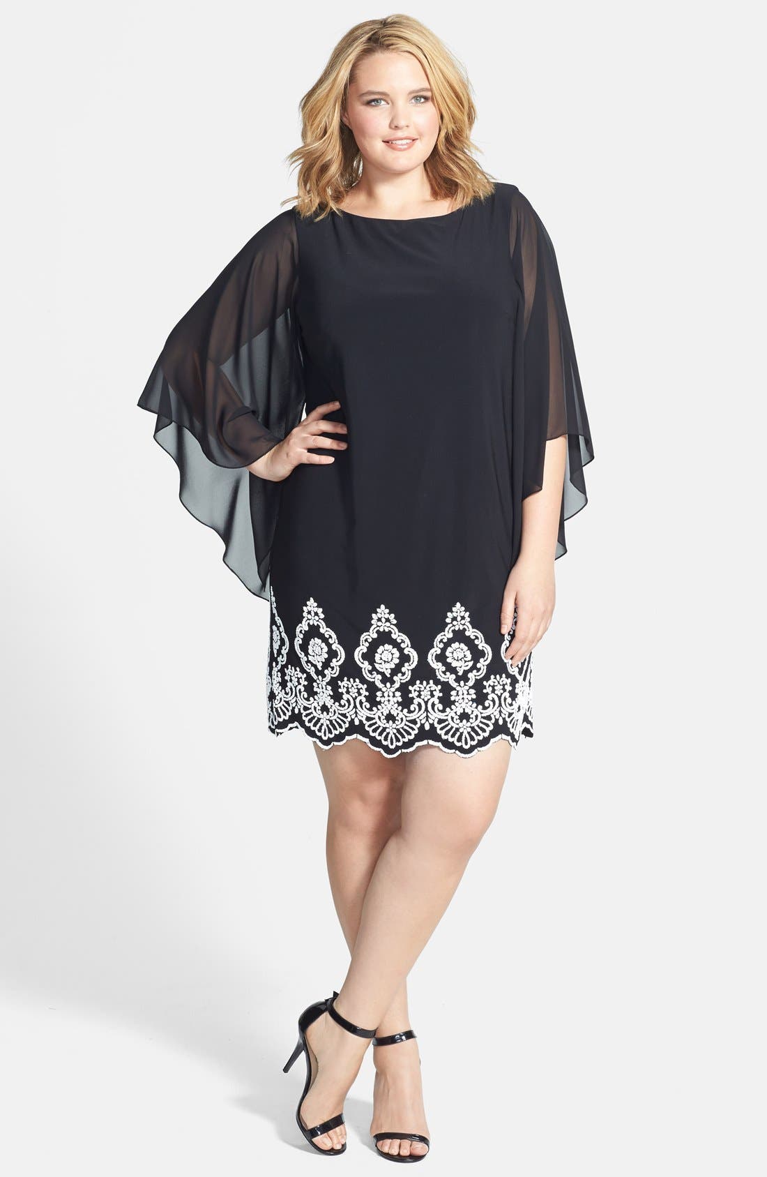 Plus Size Xscape Beaded Hem Short Shift Dress, Black