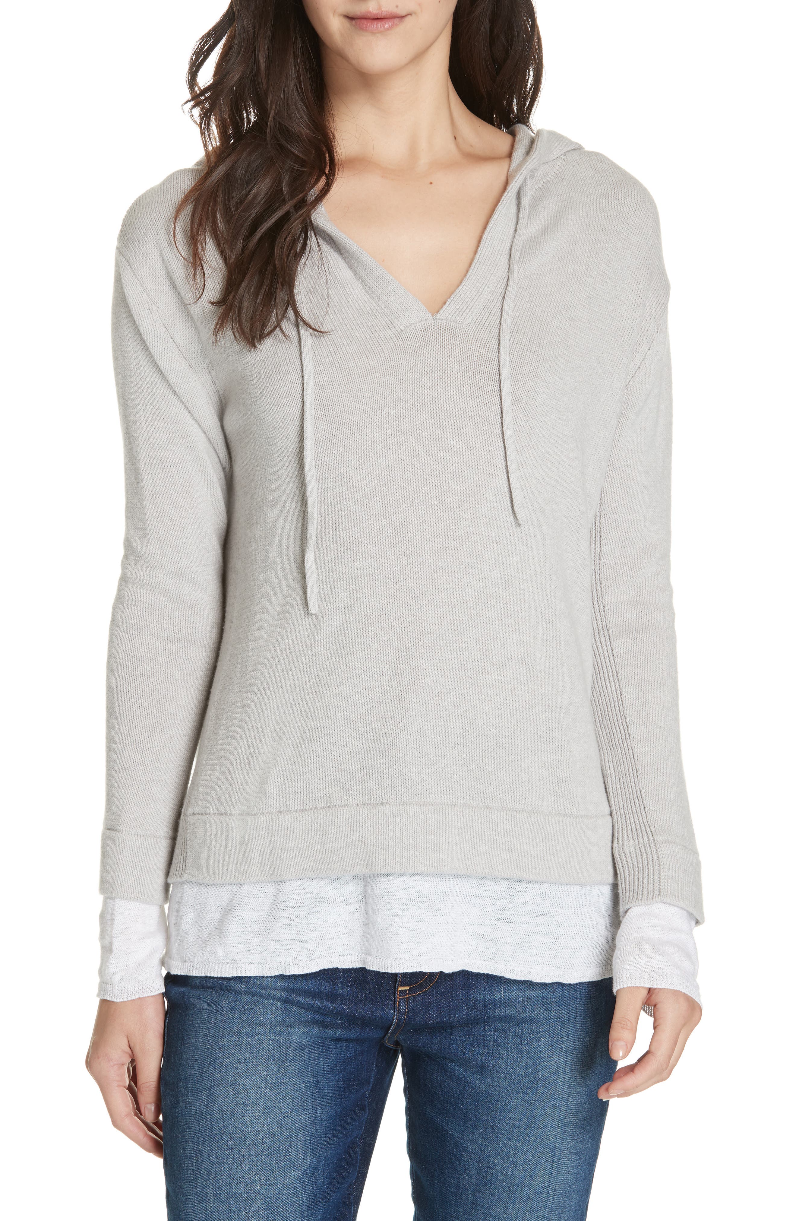 Brochu Walker Contrast Detail Cotton & Cashmere Hoodie, Grey