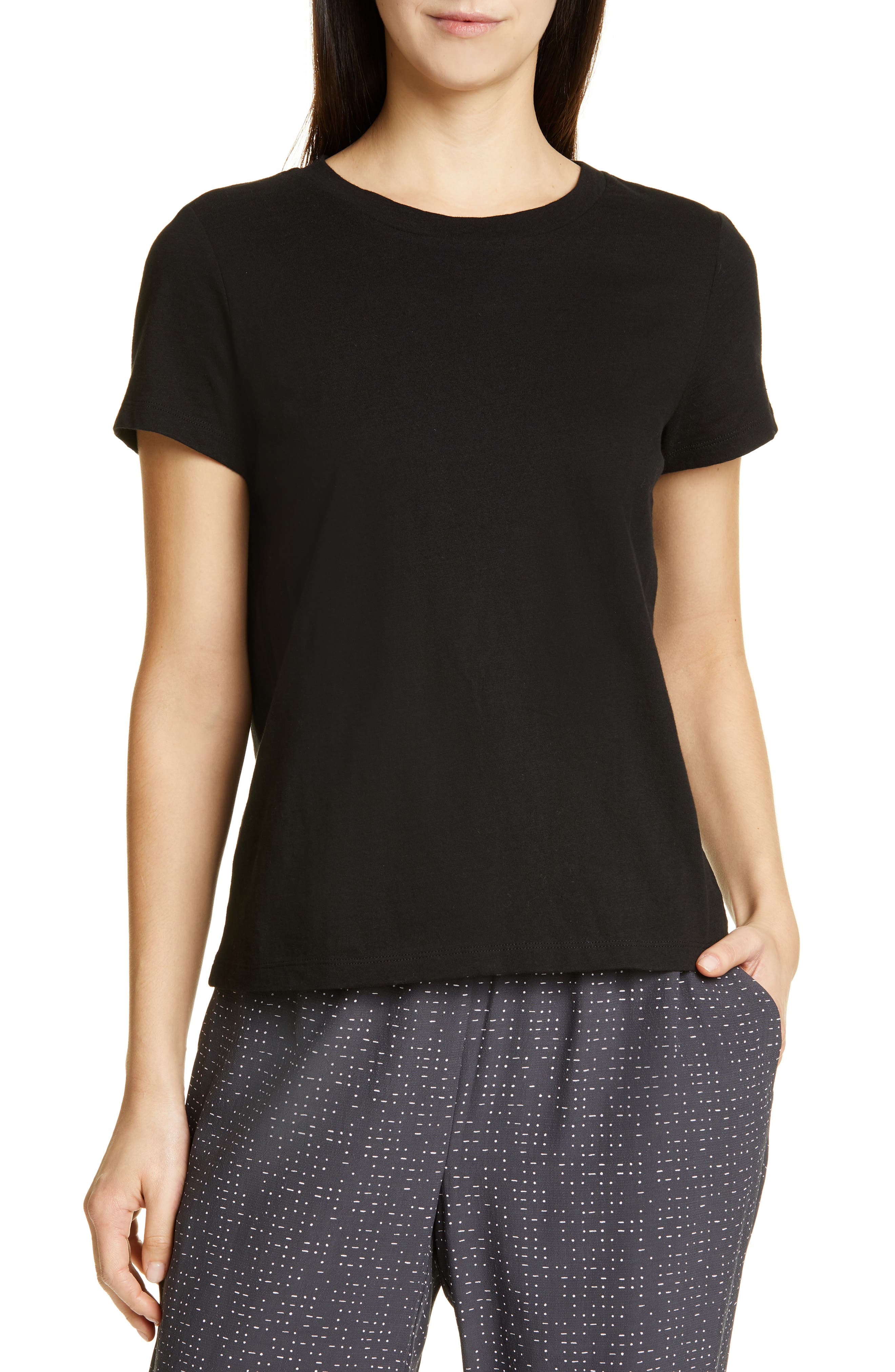 Eileen Fisher Crewneck Organic Cotton Tee, Black