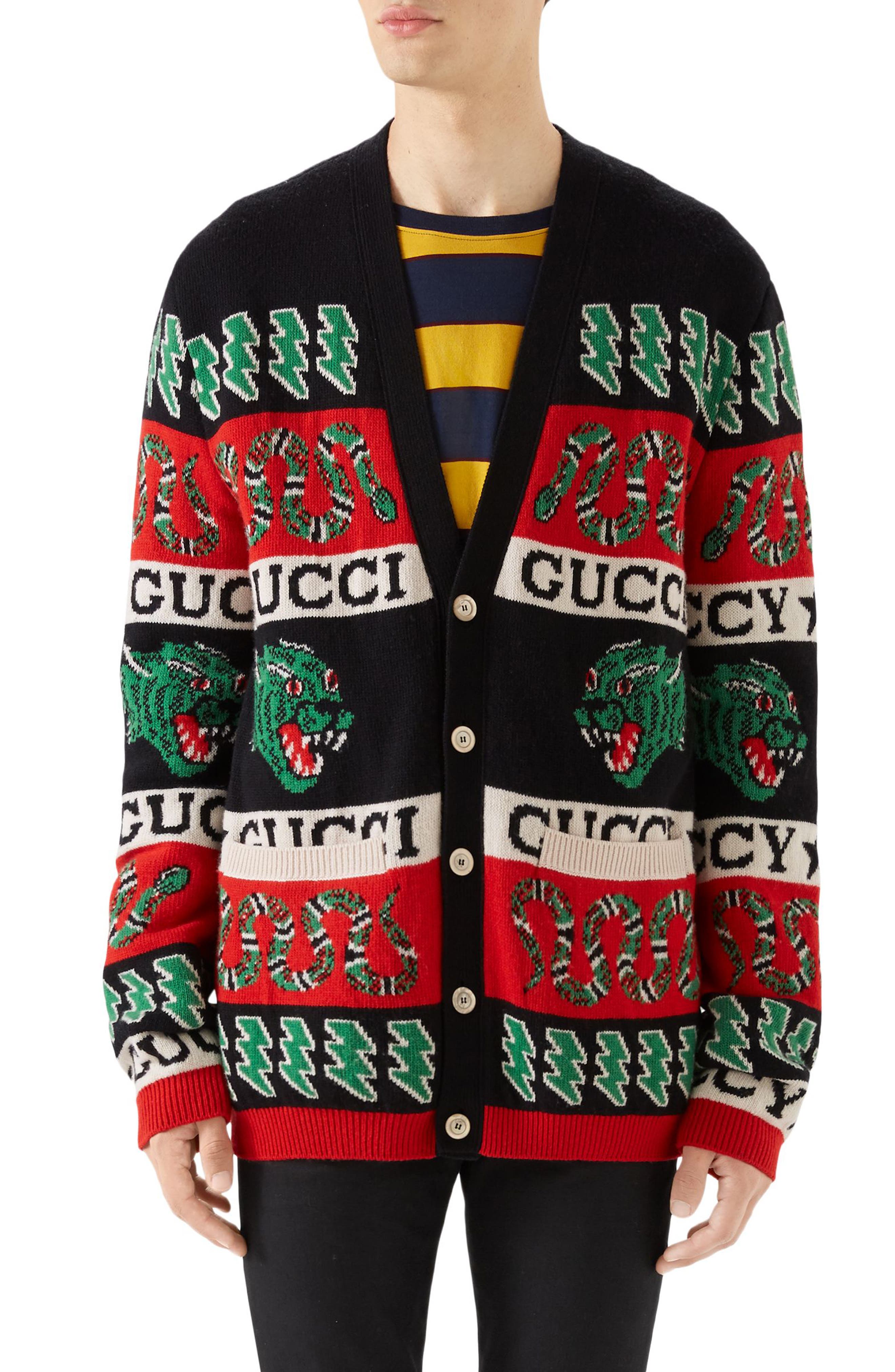 Gucci Logo Wool Cardigan, Black