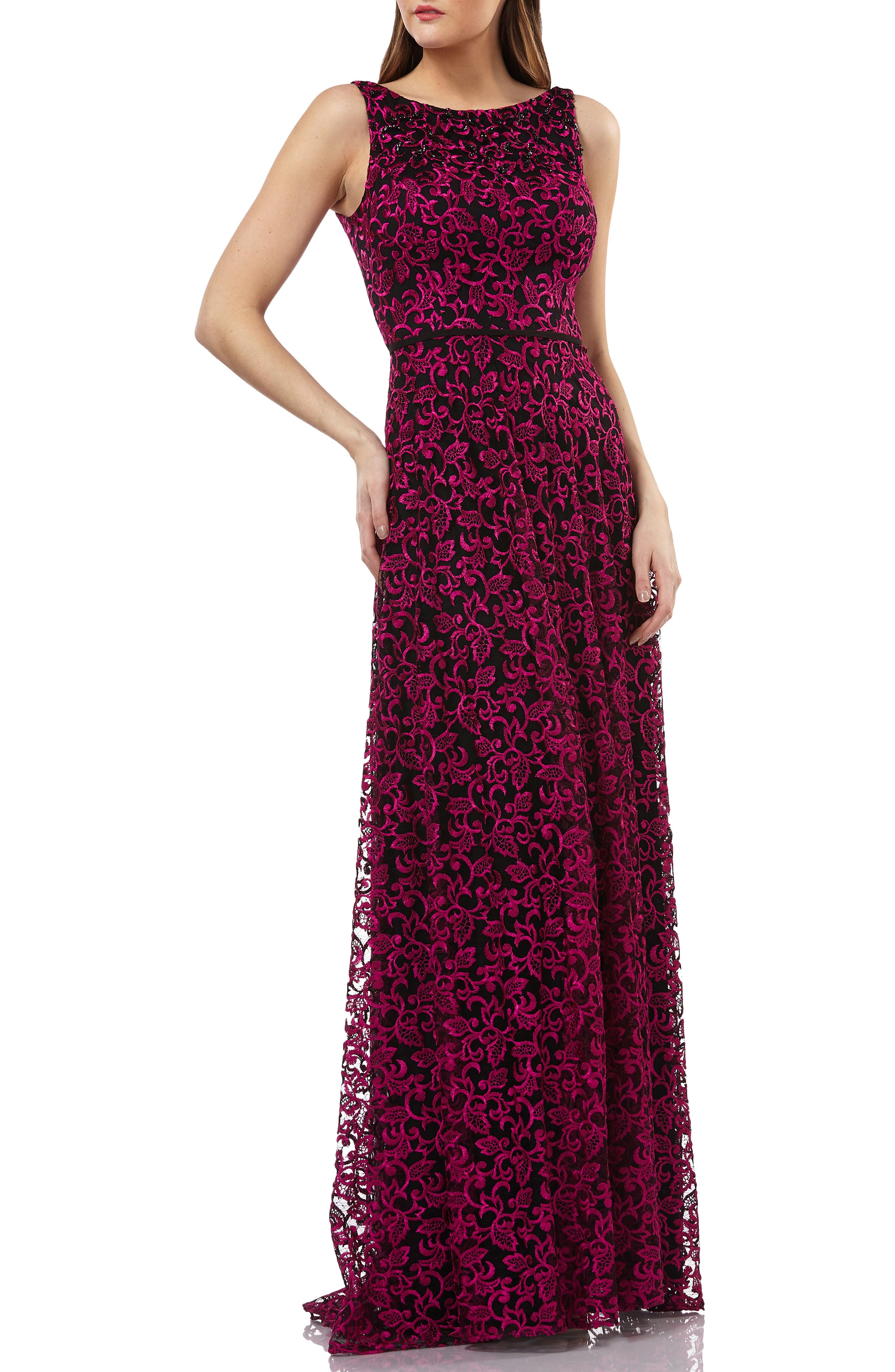 Carmen Marc Valvo Infusion Embellished Lace Gown, Pink