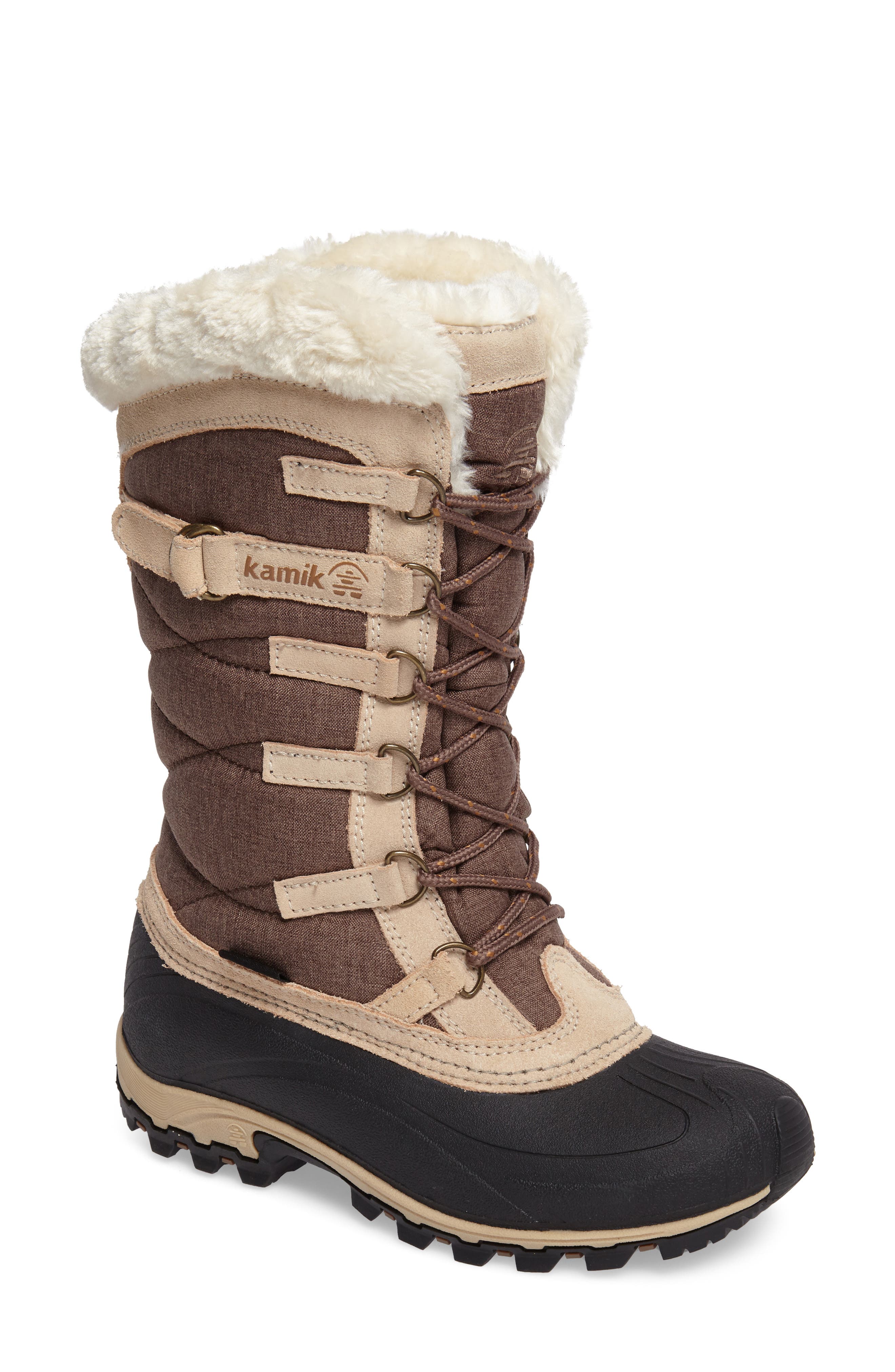 Kamik Snowvalley Waterproof Boot With Faux Fur Cuff, Brown