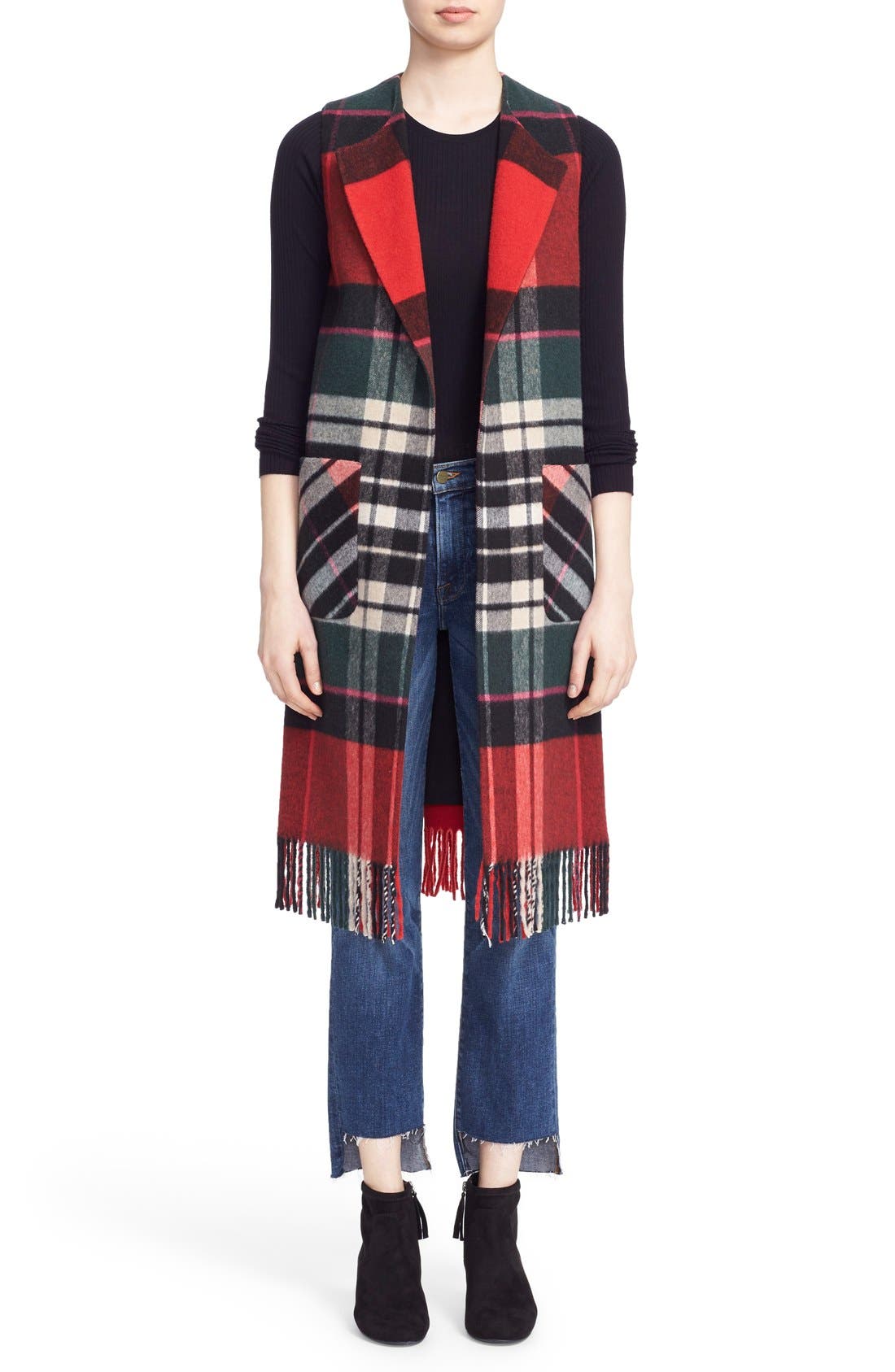 Helene Berman Fringe Long Plaid Vest Nordstrom