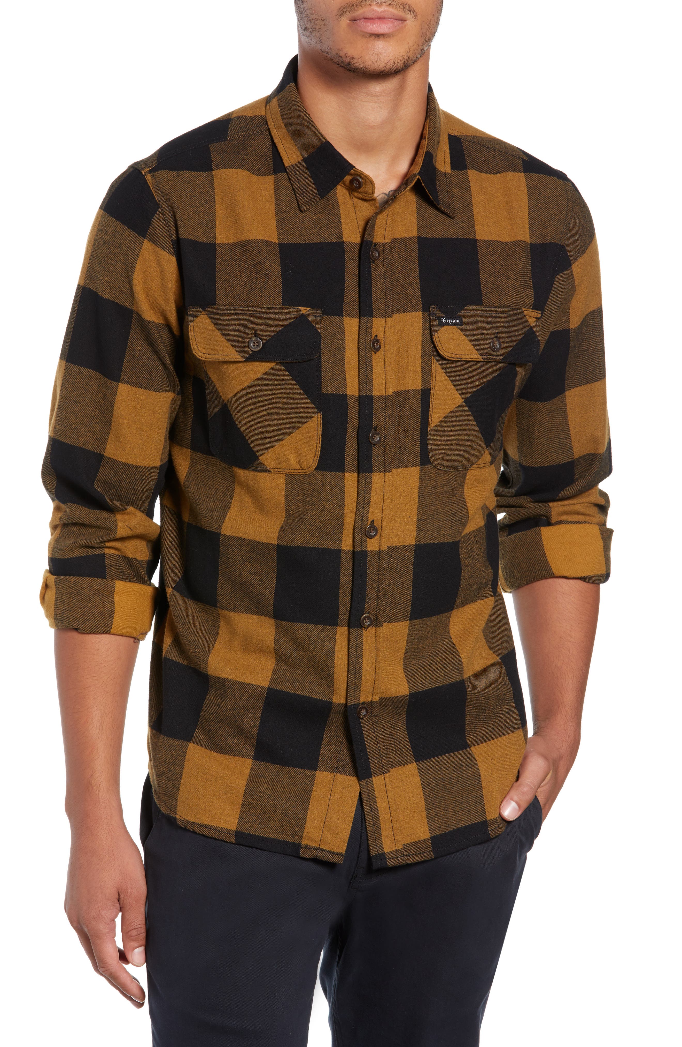 Brixton Bowery Buffalo Plaid Flannel Shirt, Black