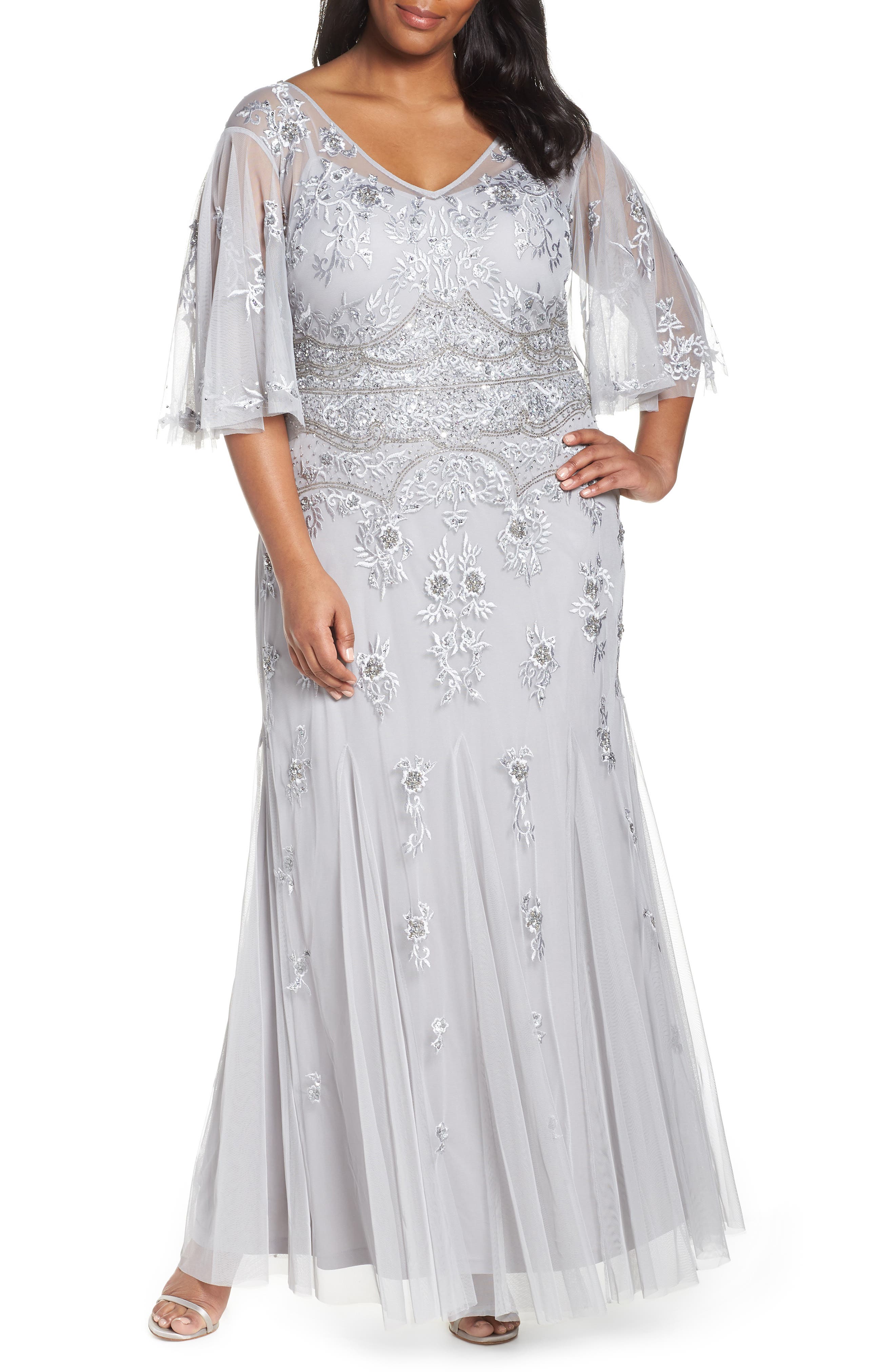 Plus Size Adrianna Papell Beaded & Embroidered Tulle Evening Dress