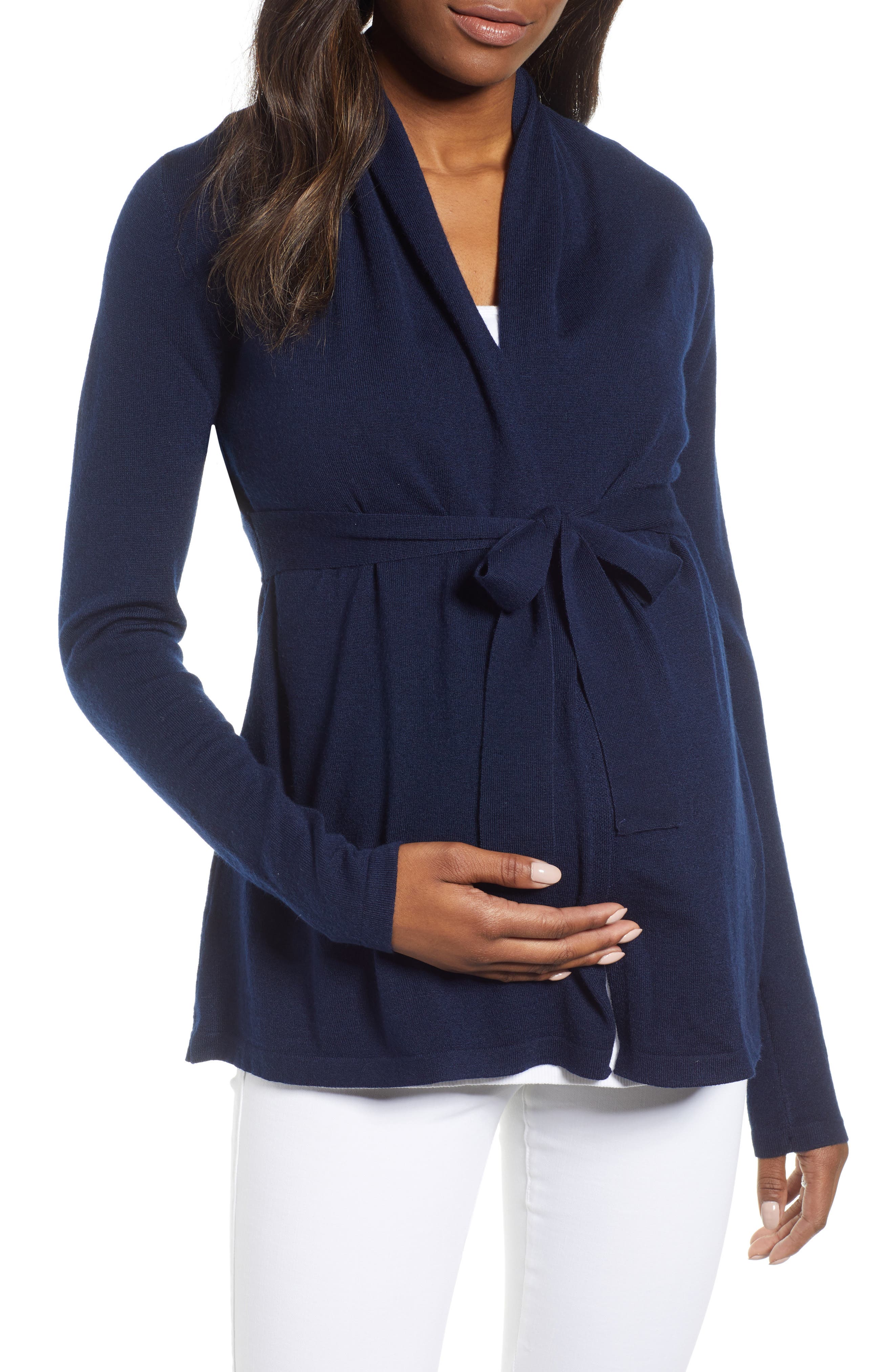 Angel Maternity Wool Blend Maternity Cardigan, Blue