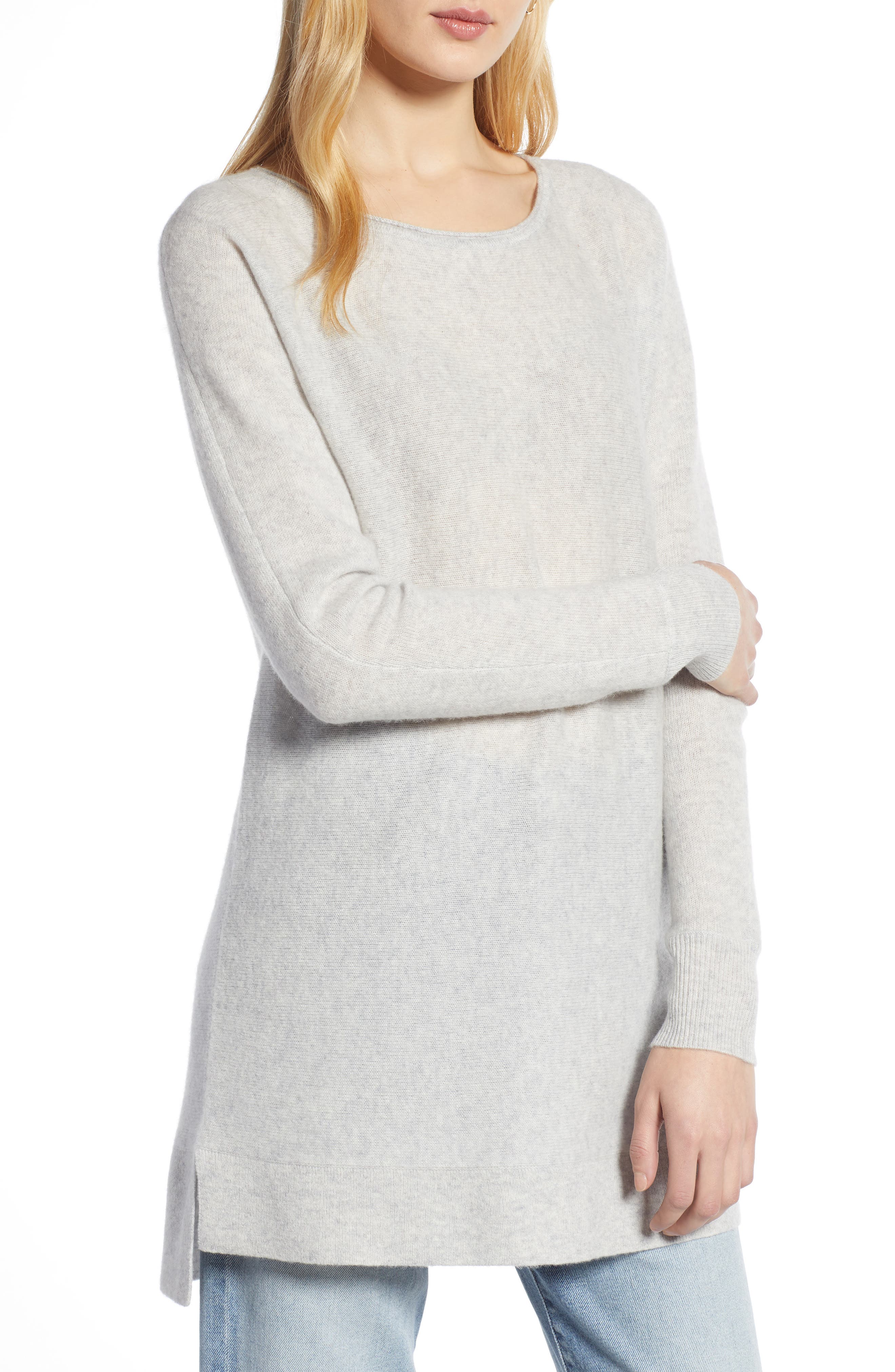 Halogen High/low Wool & Cashmere Tunic Sweater, Grey