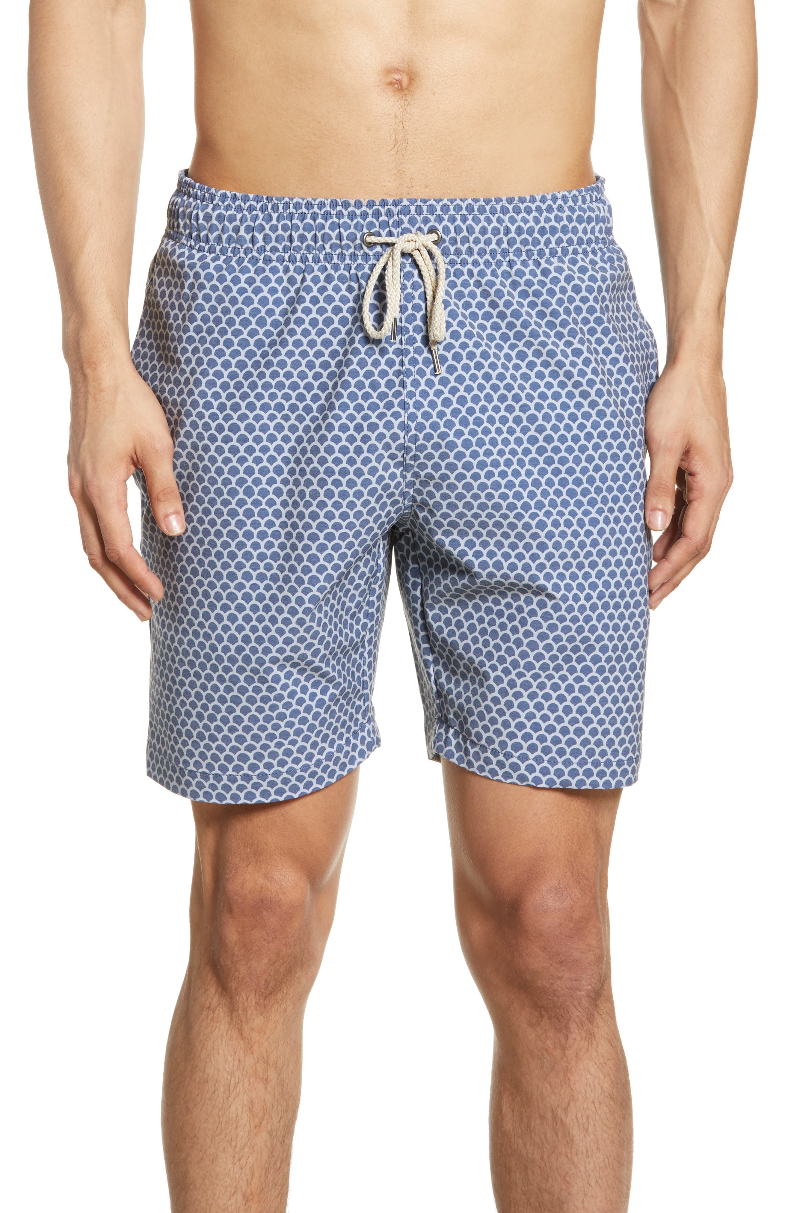Faherty Beacon Shell Print Swim Trunks, Blue