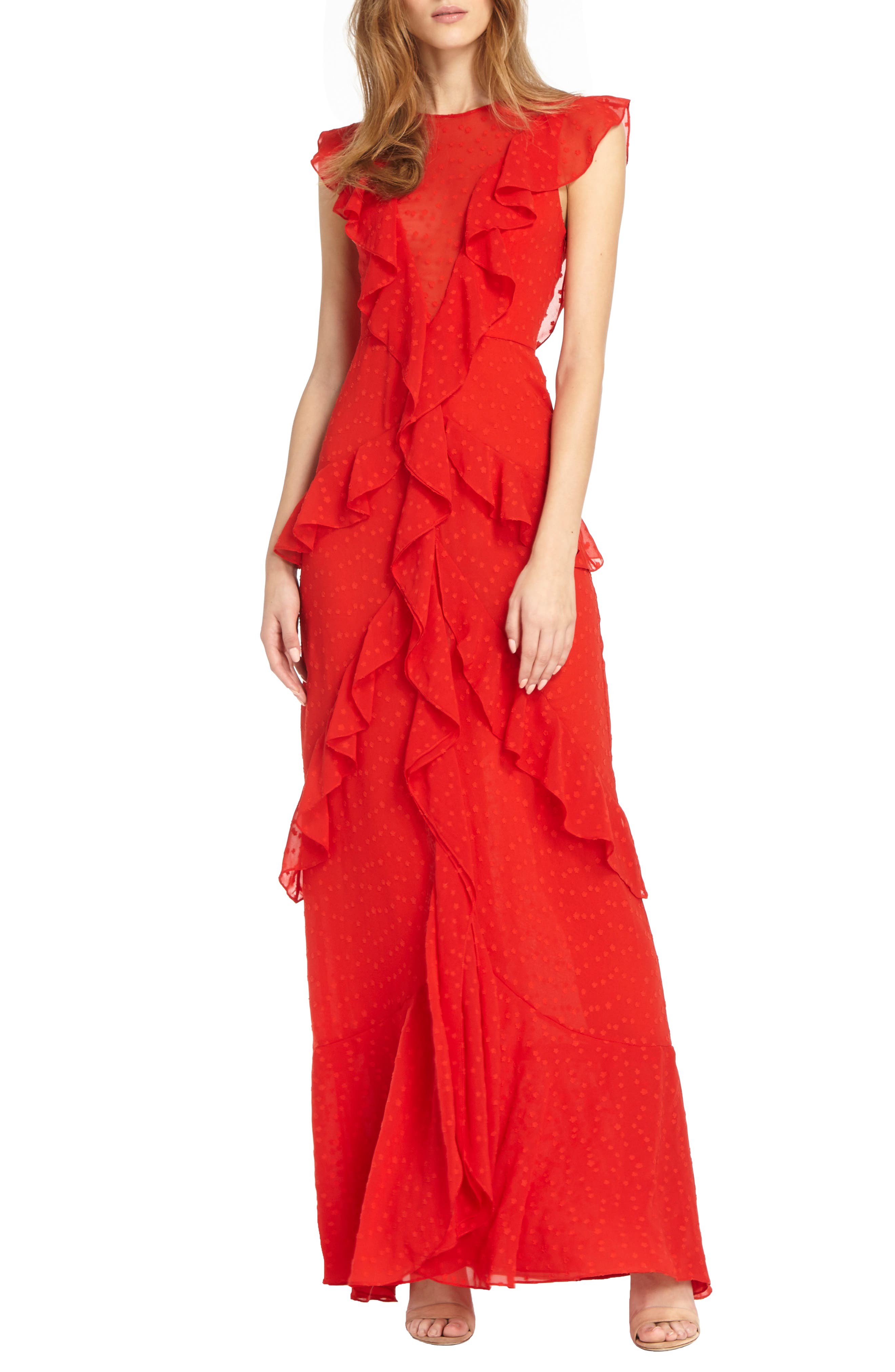 Ml Monique Lhuillier Asymmetrical Ruffle Gown